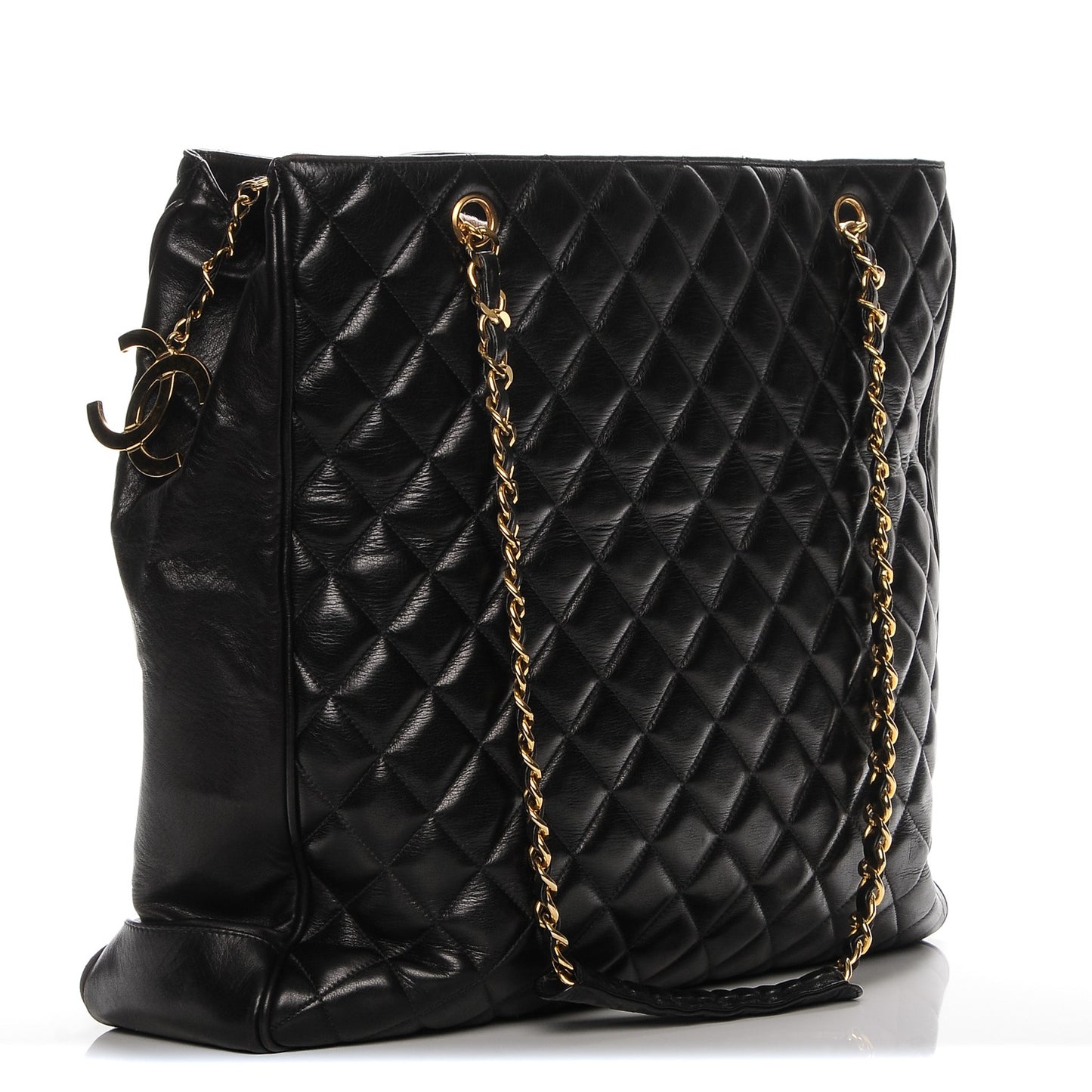 Lambskin Quilted Shopping Tote Black