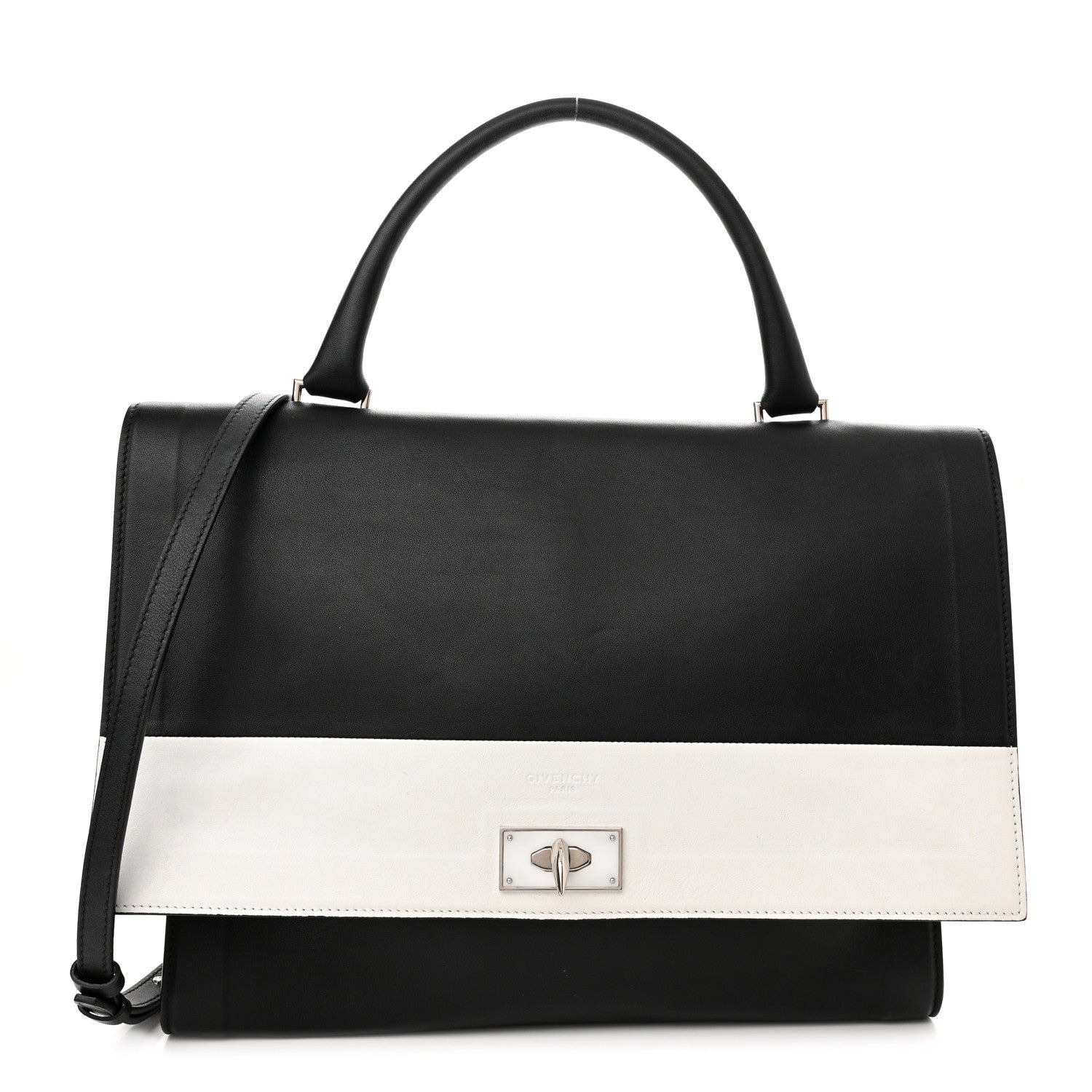 Givenchy Grained Calfskin Medium Bi-Color Shark Lock Satchel Black White 1 of 10