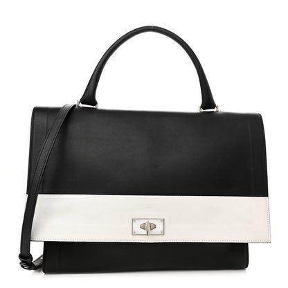 Givenchy Grained Calfskin Medium Bi-Color Shark Lock Satchel Black White 1 of 10