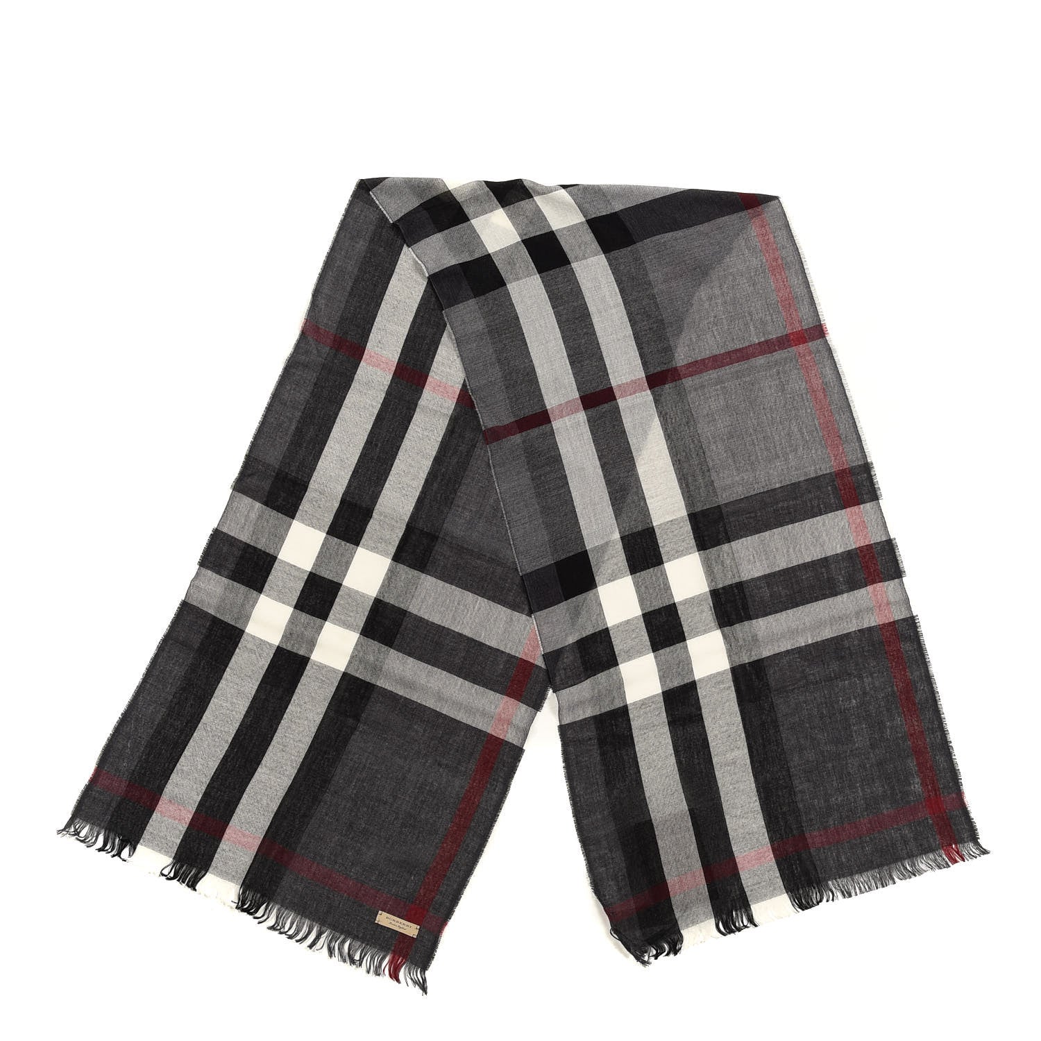 Burberry Wool Cashmere Tonal Lightweight Check Scarf Charcoal 2 of 4