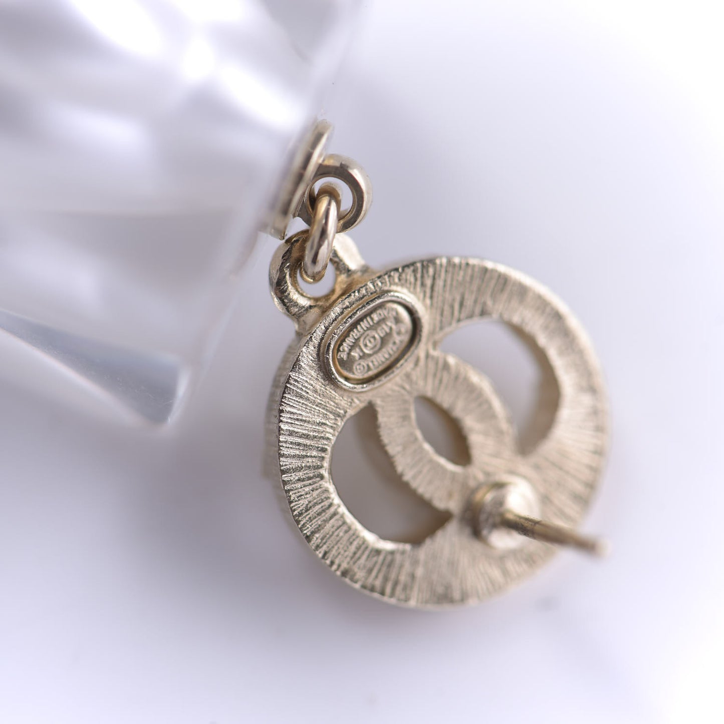 Crystal Lucite Pearl CC Drop Earrings Gold