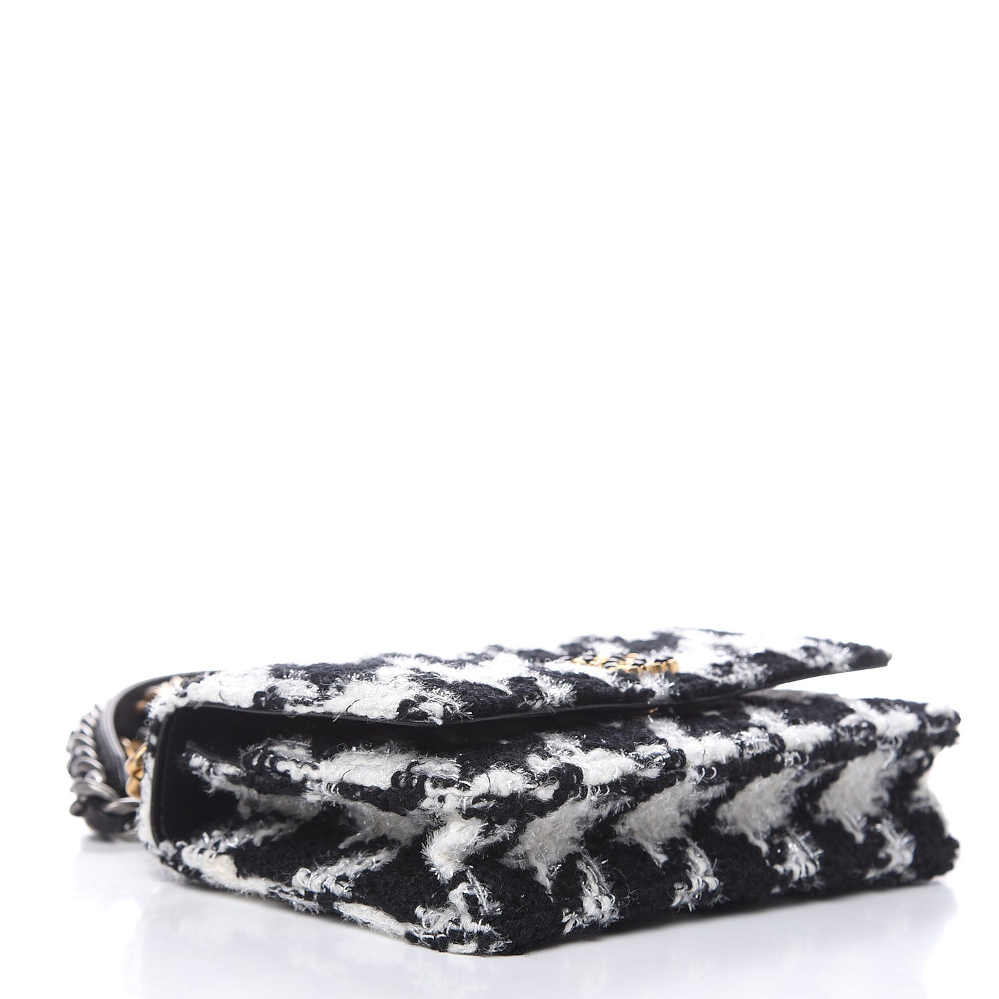 Wool Tweed Lambskin Quilted 19 Wallet On Chain WOC and Coin Purse Black White