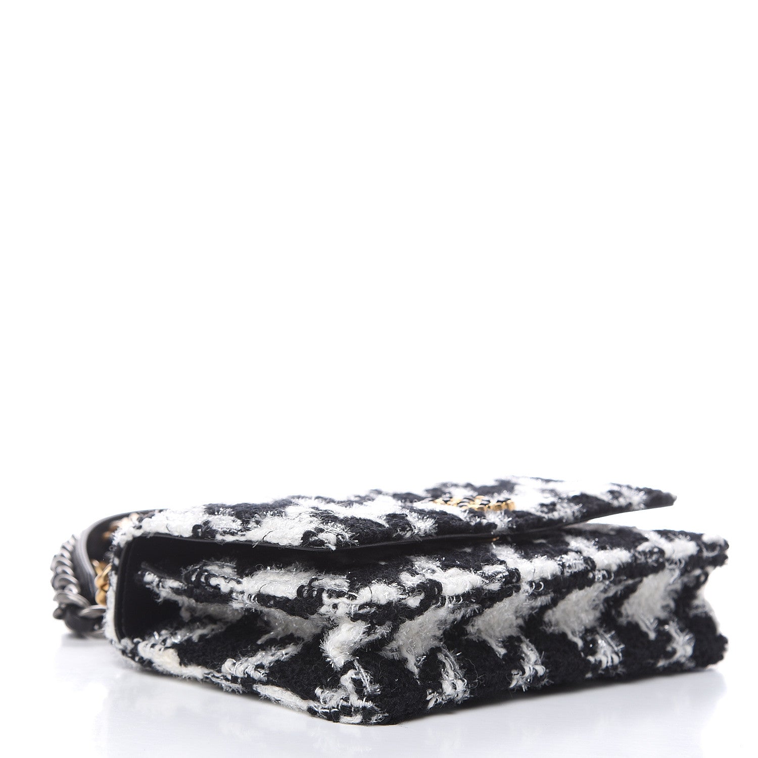 Chanel Wool Tweed Lambskin Quilted 19 Wallet On Chain WOC and Coin Purse Black White 4 of 11