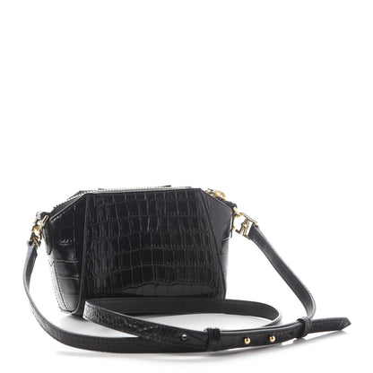 Givenchy Calfskin Crocodile Embossed Nano Antigona Black 2 of 7