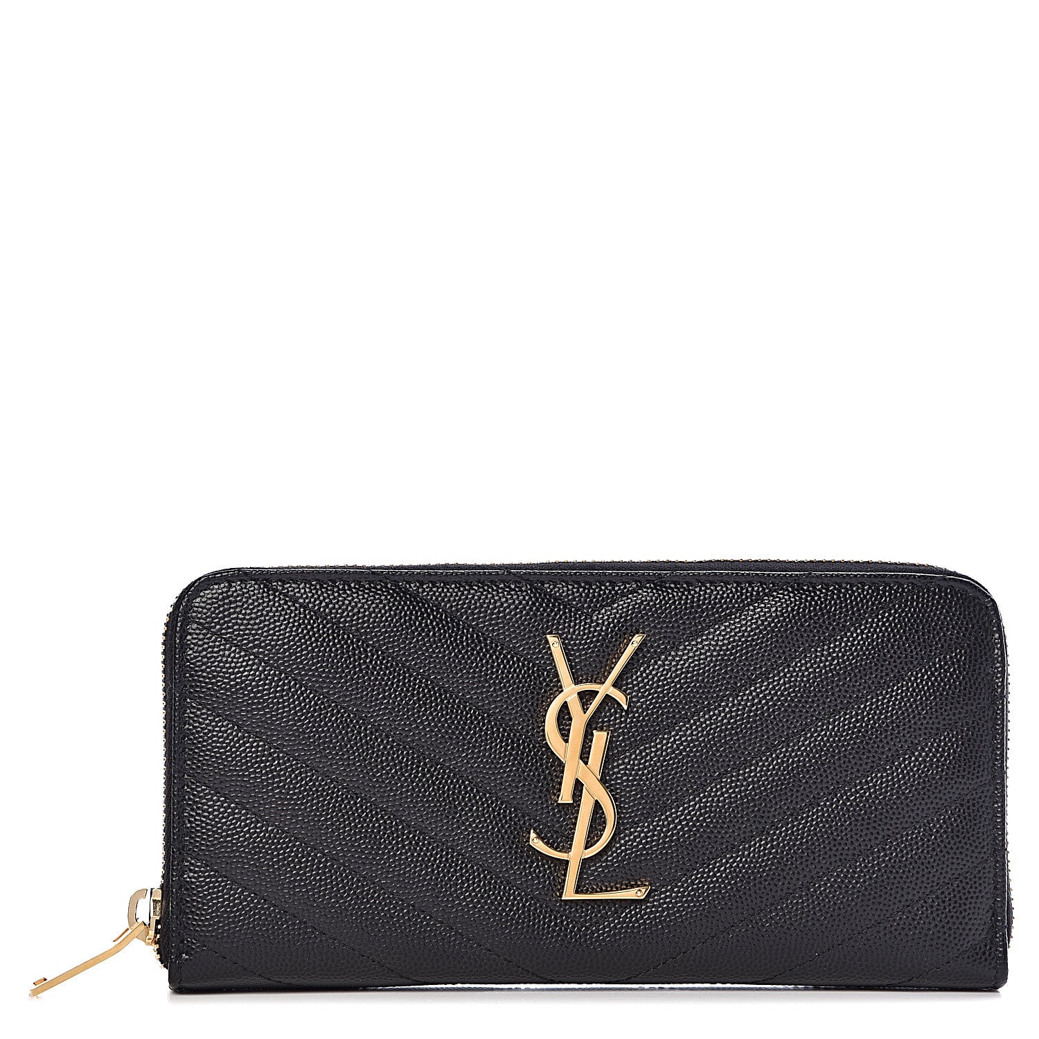 Saint Laurent Grain De Poudre Matelasse Chevron Monogram Zip Around Wallet Black 1 of 9