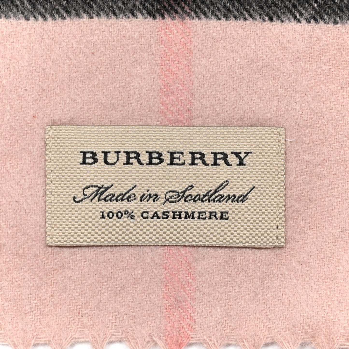 Cashmere Giant Icon Check Fringe Scarf Ash Rose