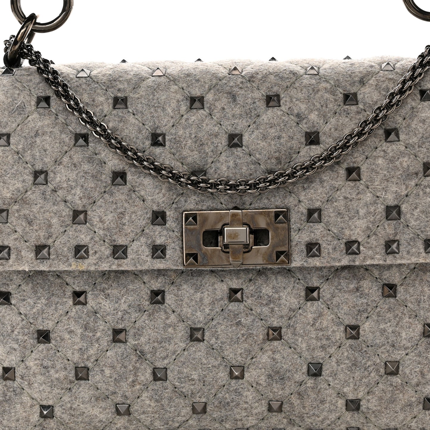 Wool Medium Rockstud Spike Shoulder Bag Grey