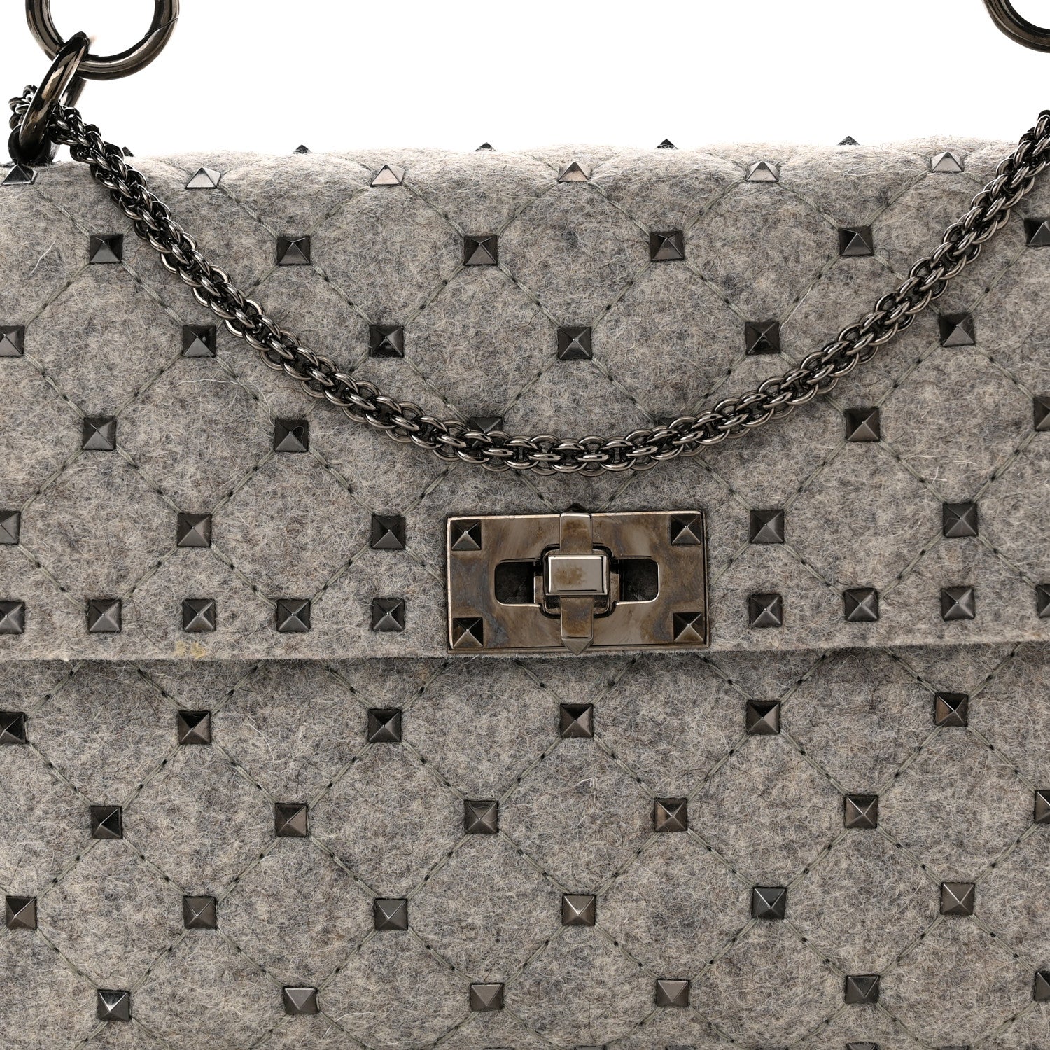 Valentino Garavani Wool Medium Rockstud Spike Shoulder Bag Grey 7 of 9