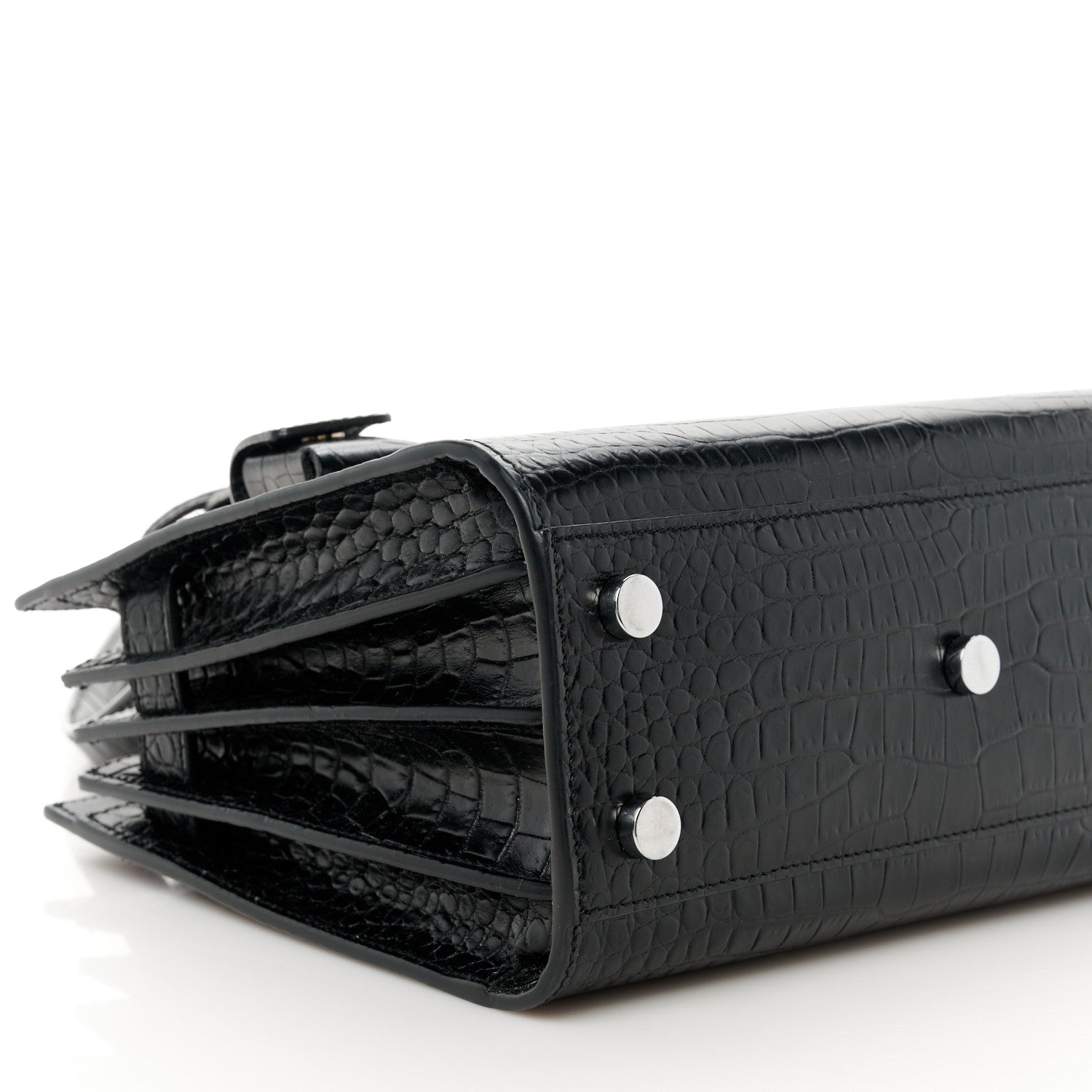 Saint Laurent Calfskin Crocodile Embossed Nano Sac De Jour Black 10 of 11