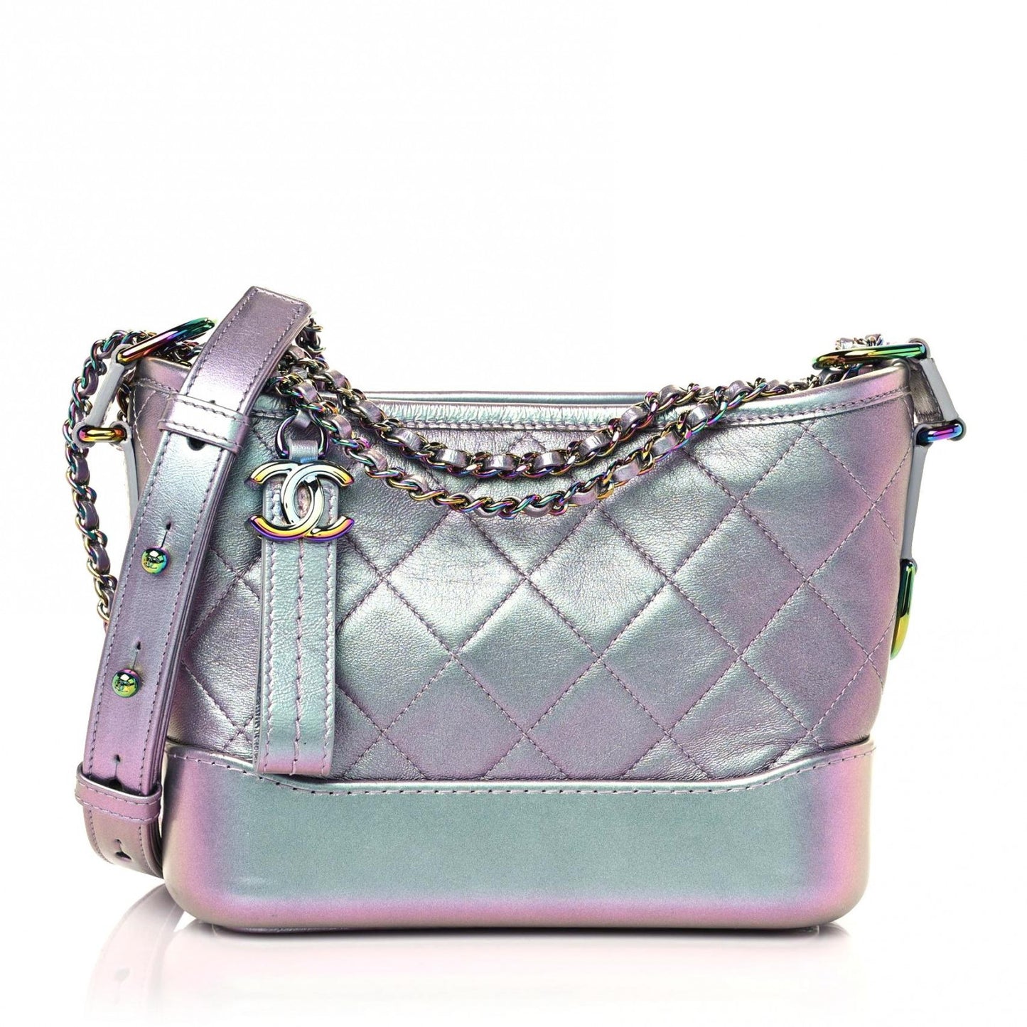 Iridescent Lambskin Calfskin Quilted Small Gabrielle Hobo Light Purple