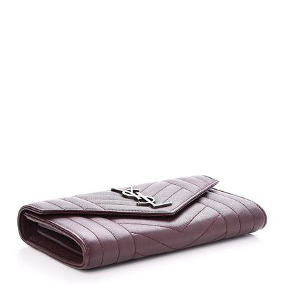 Saint Laurent Lambskin Mixed Matelasse Quilted Large Monogram Envelope Wallet Bordeaux 4 of 9