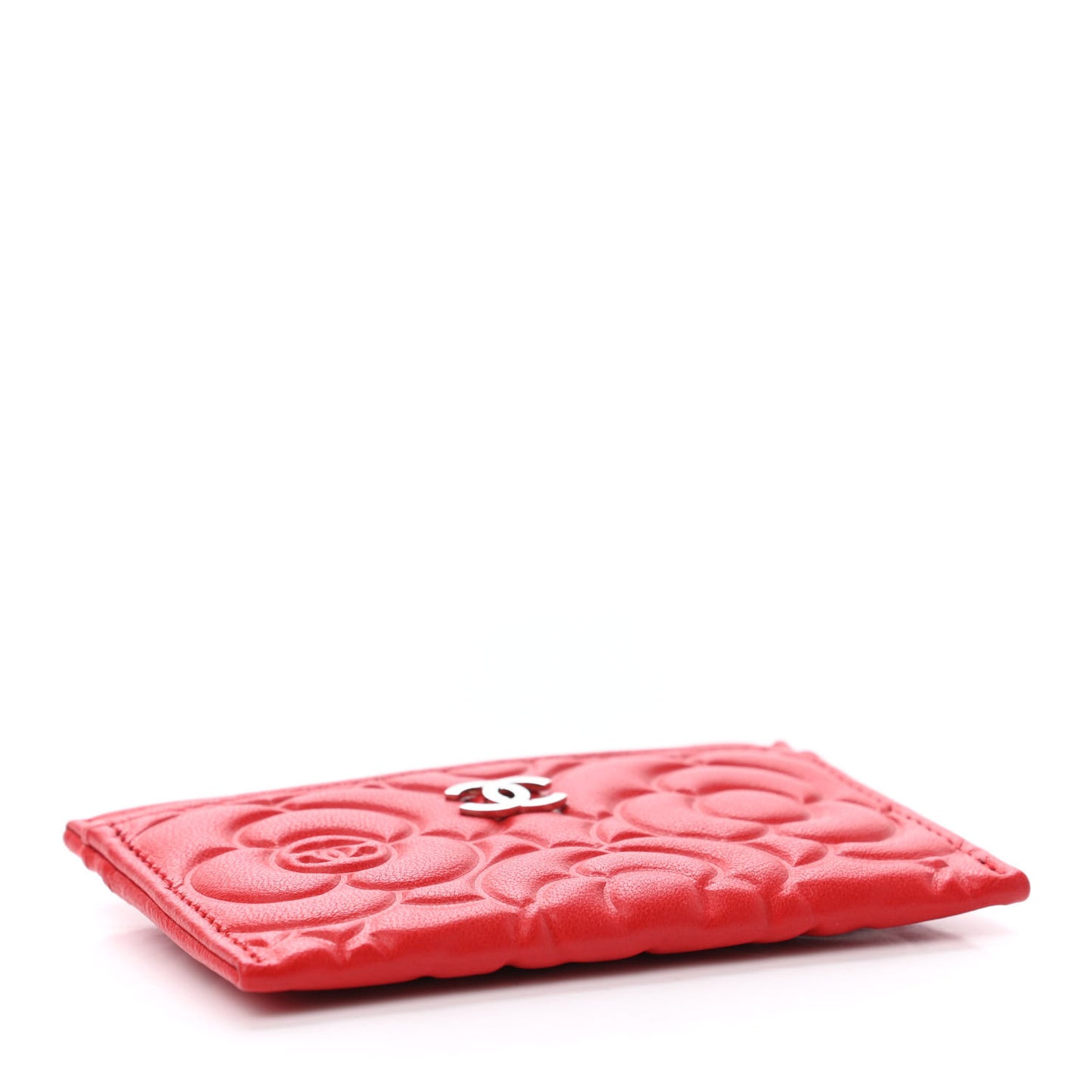 Lambskin Camellia Embossed Card Holder Red
