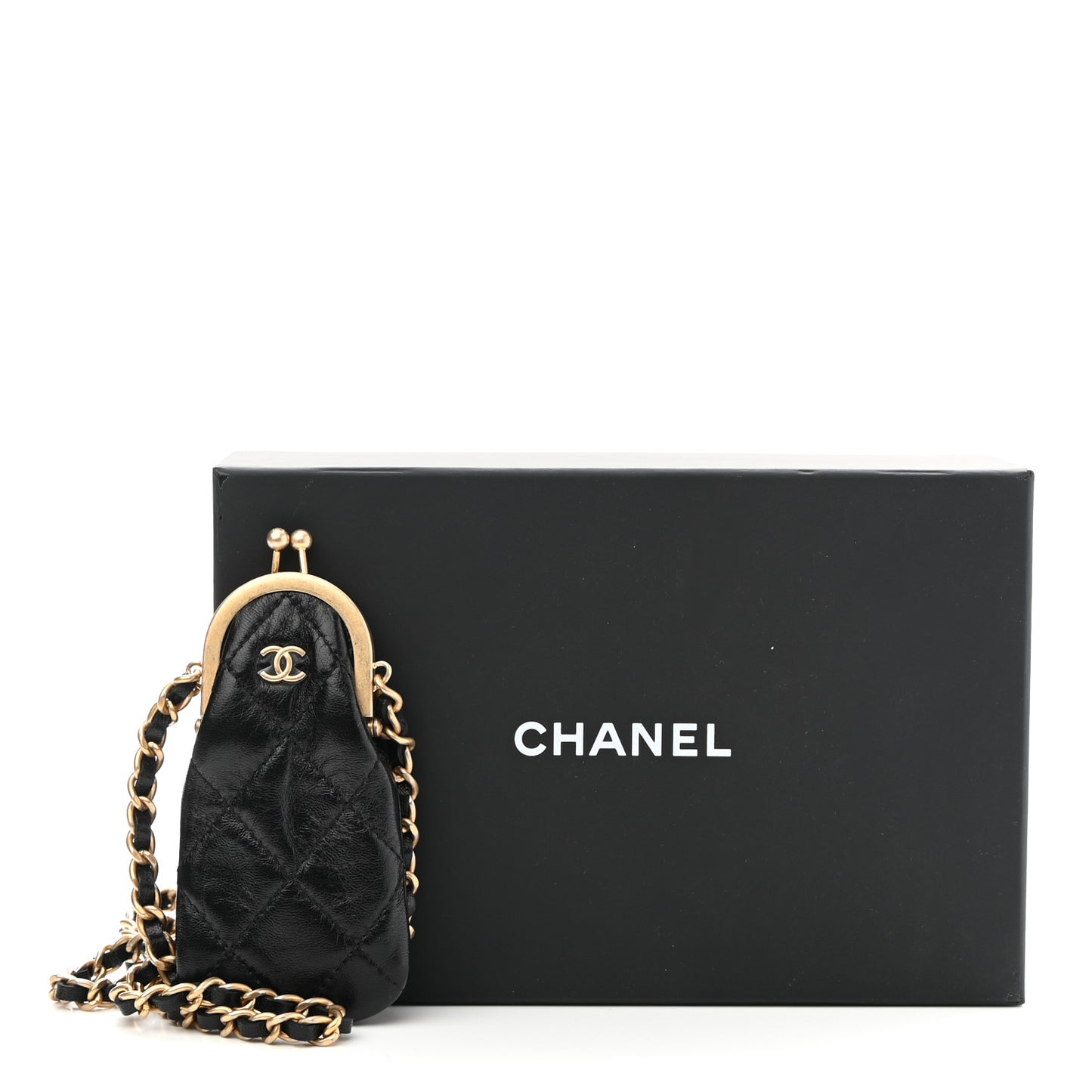 Lambskin Quilted Lipstick Case On Chain Black
