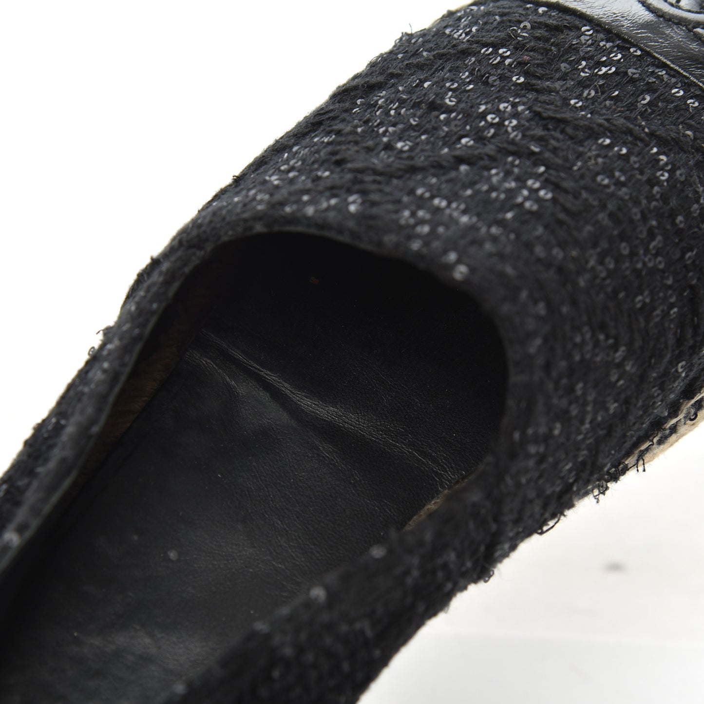 Tweed Patent Goatskin Sequin CC Espadrilles 38 Black