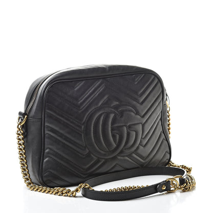 Gucci Calfskin Matelasse Medium GG Marmont Chain Shoulder Bag Black 3 of 13
