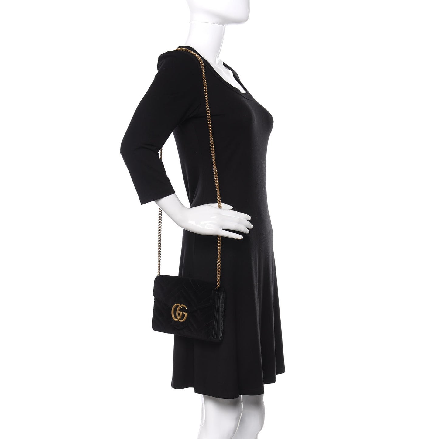 Velvet Matelasse GG Marmont Chain Wallet Black