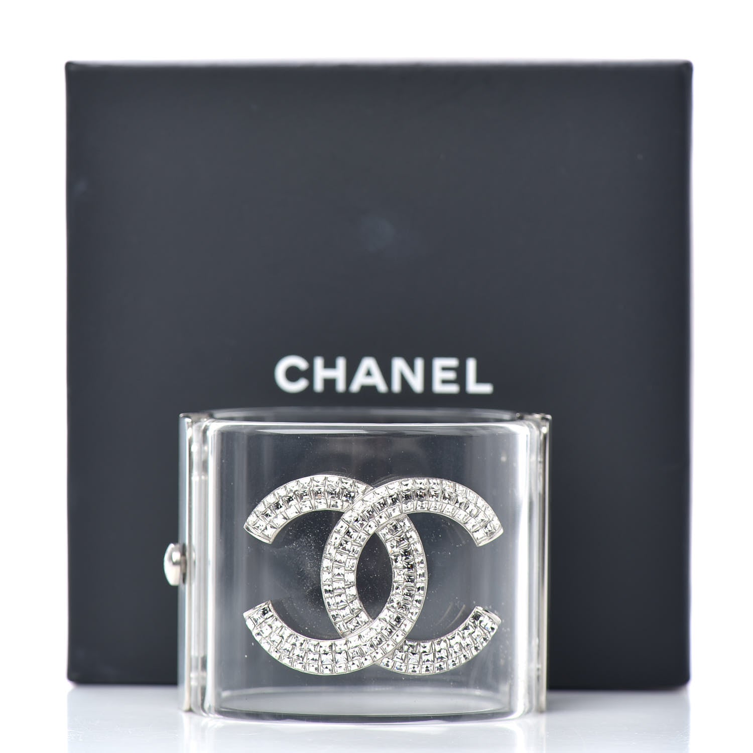 Chanel Lucite Baguette Crystal CC Cuff Transparent Silver 5 of 5