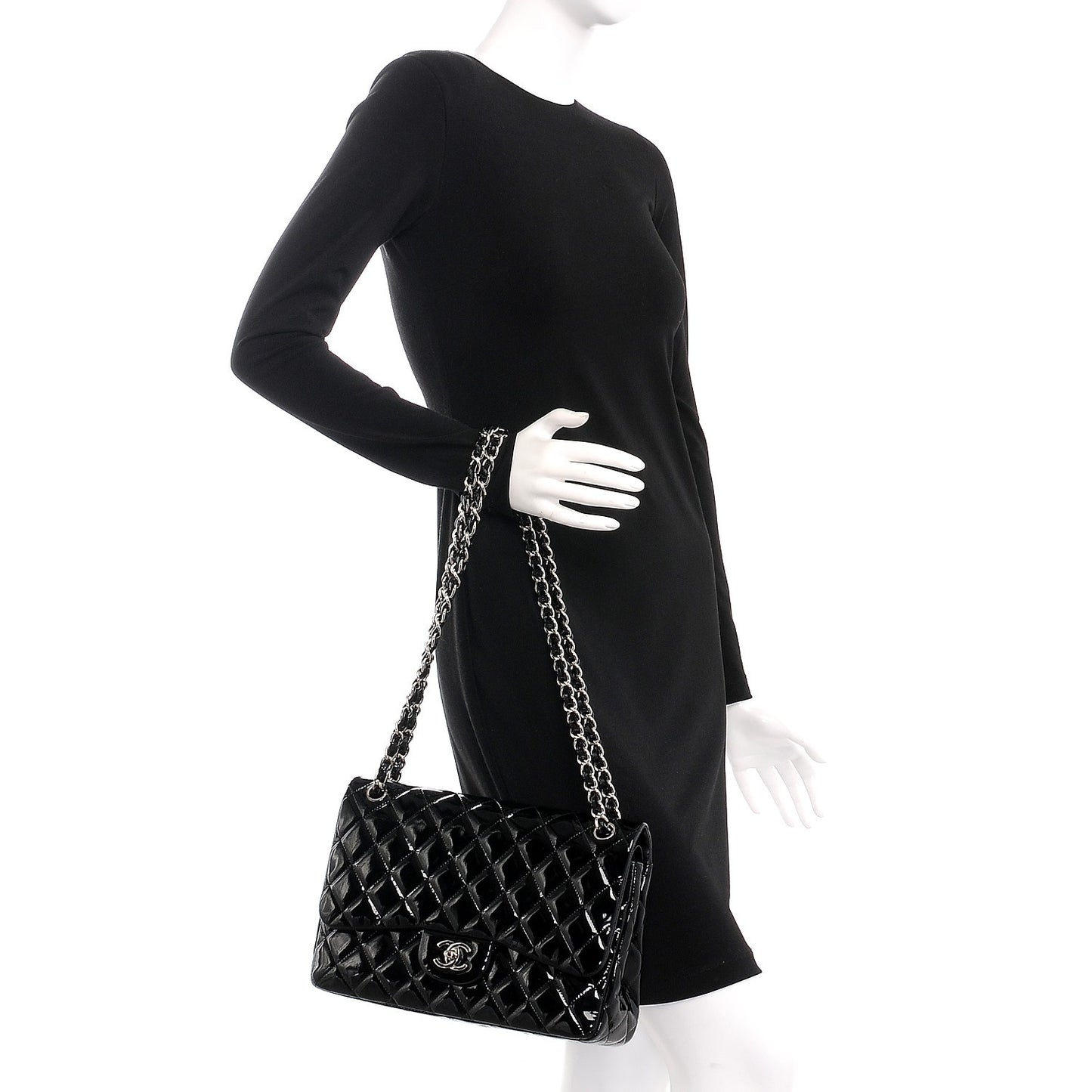 Patent Quilted Jumbo Double Flap Black