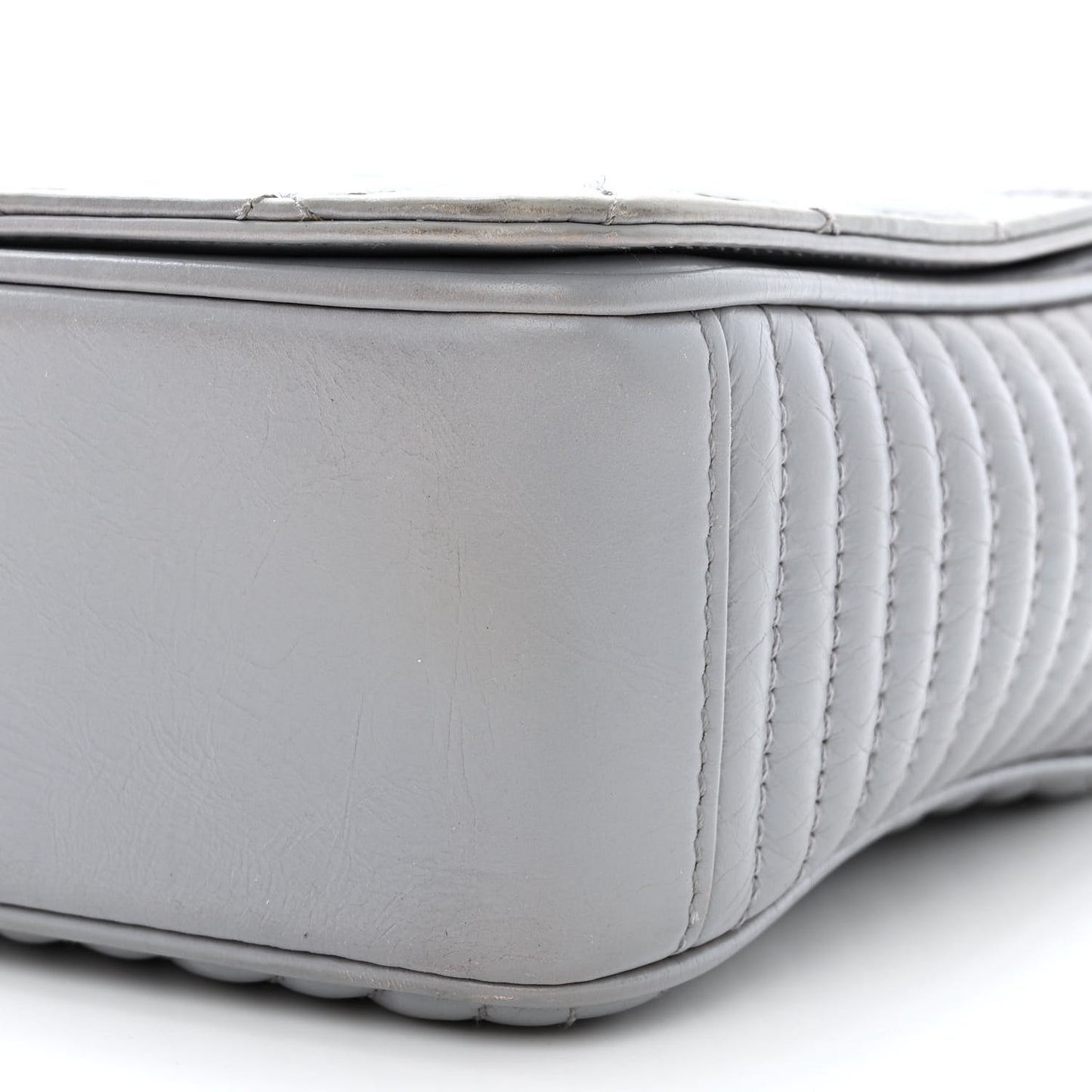 Glazed Calfskin Quilted Medium Coco Boy Flap Light Grey