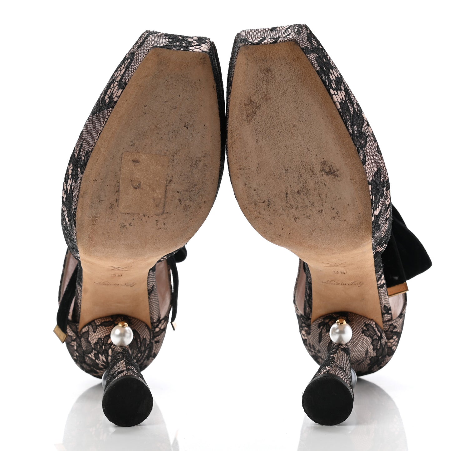 Lace Cancan Peep Toe Pumps 38 Beige Black