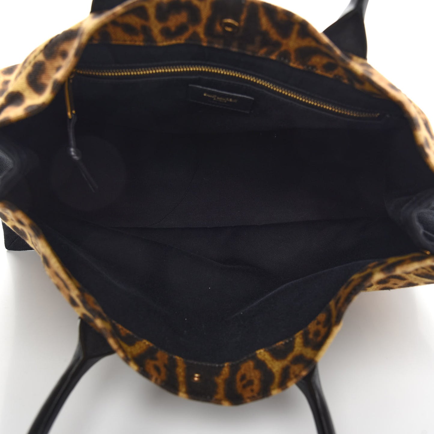 Canvas Calfskin Leopard Print Rive Gauche Noe Tote Natural Black
