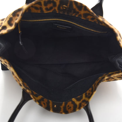 Saint Laurent Canvas Calfskin Leopard Print Rive Gauche Noe Tote Natural Black 5 of 8