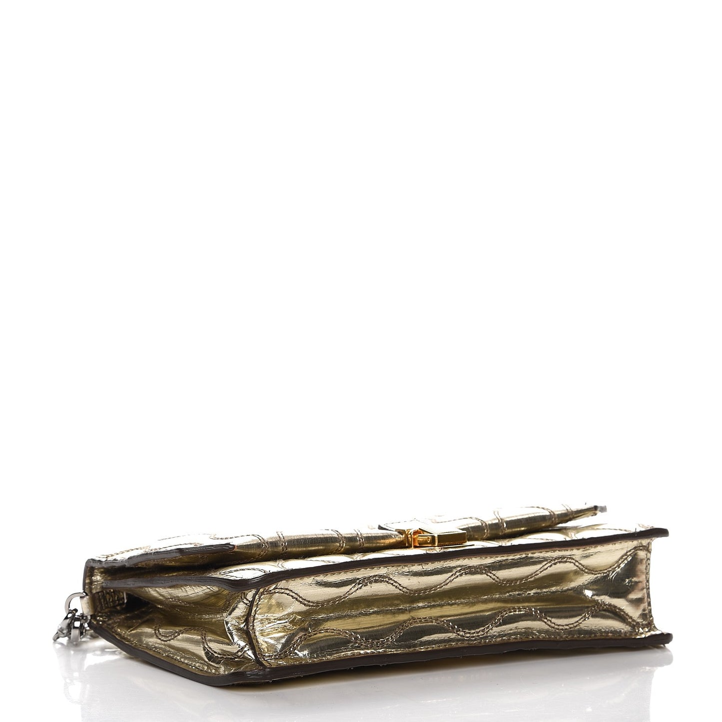 Metallic Calfskin Crystal Chain Clutch Pyrite