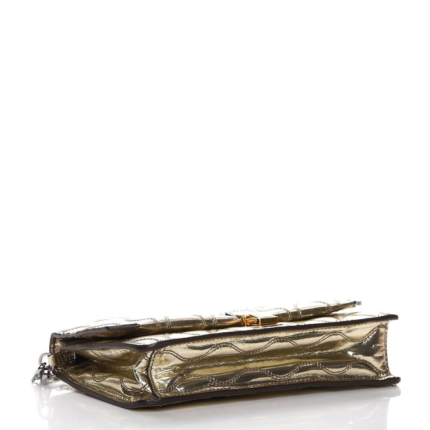 Miu Miu Metallic Calfskin Crystal Chain Clutch Pyrite 5 of 8