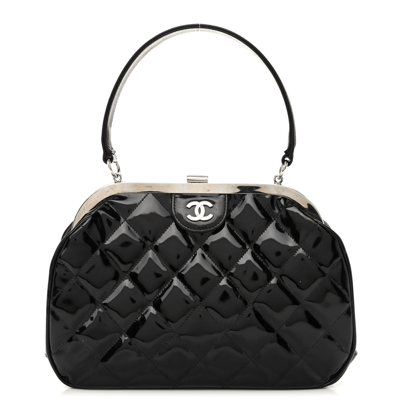 Patent Quilted Kisslock Frame Bag Black