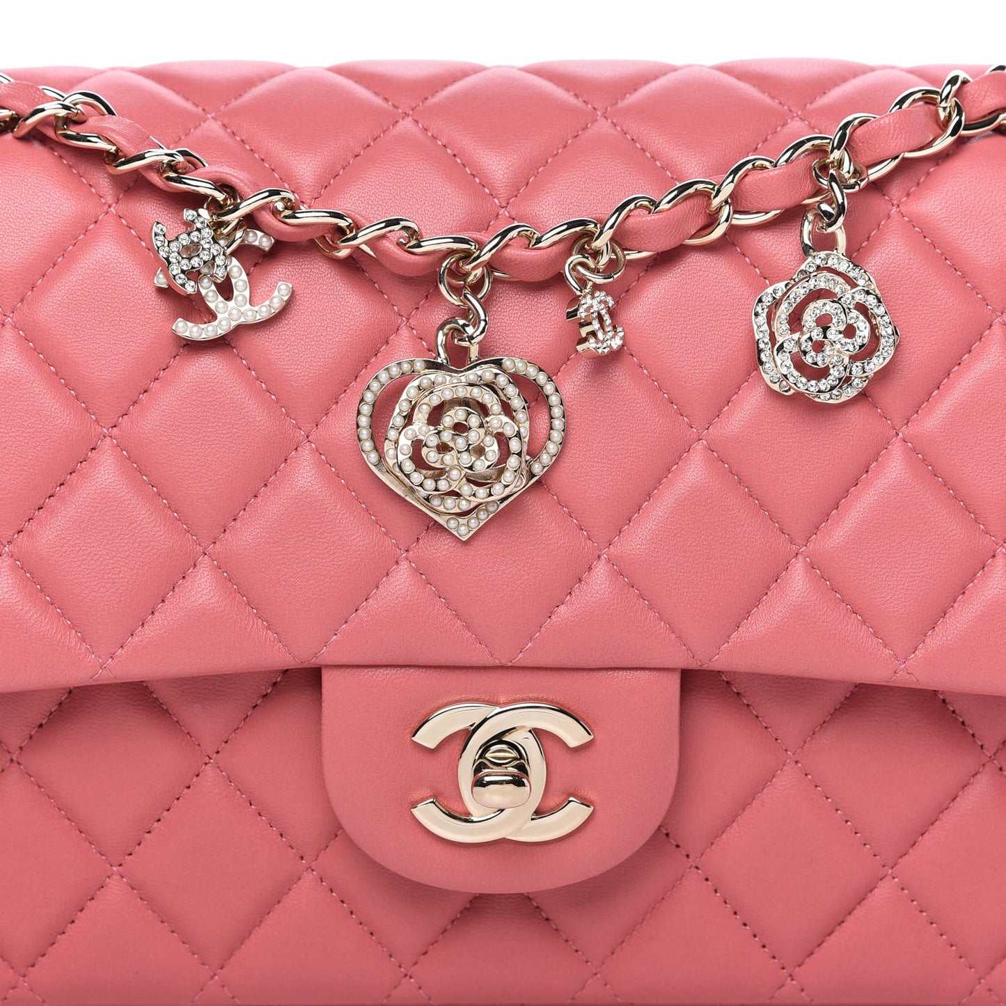 Lambskin Quilted Valentine Charms Medium Single Flap Pink