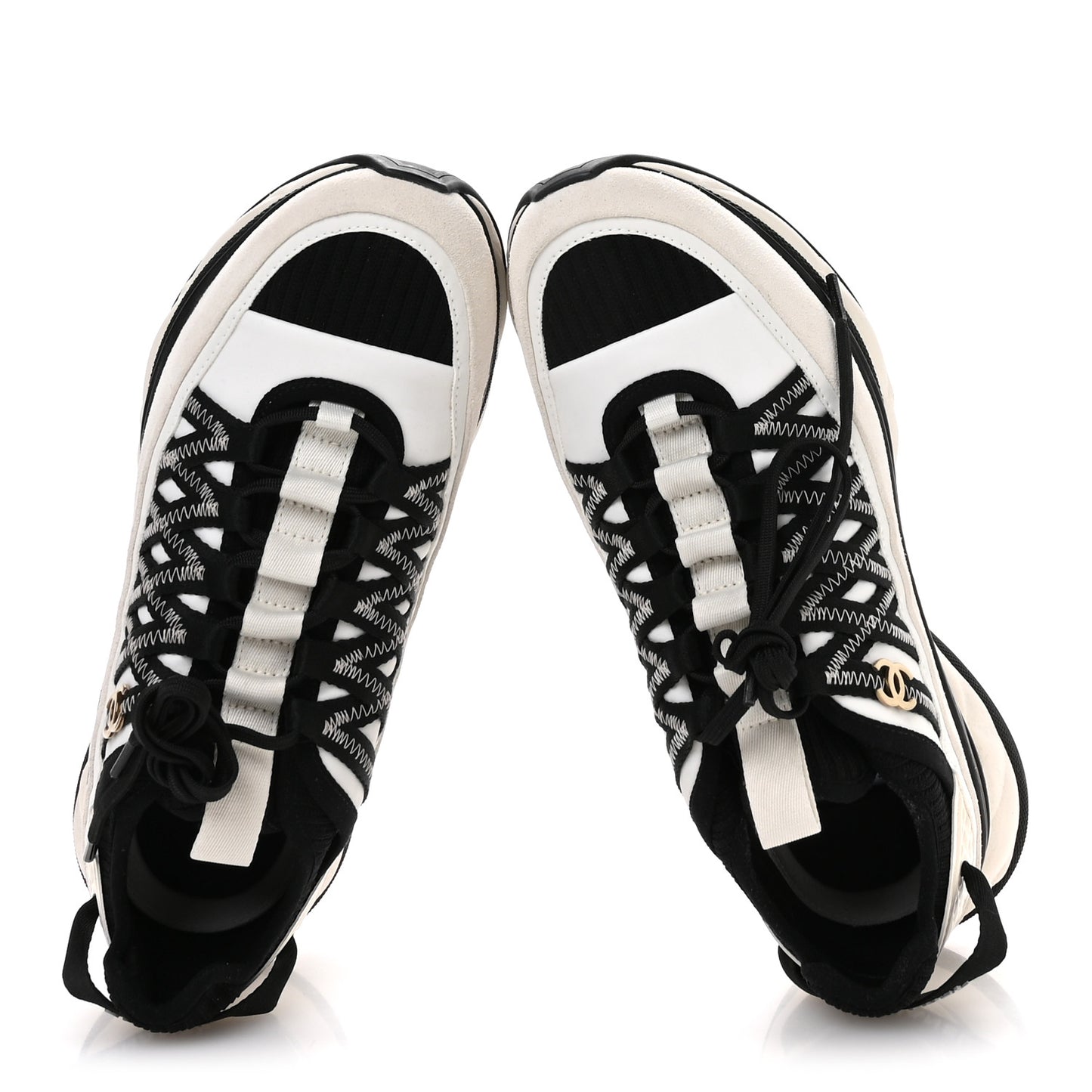 Fabric Suede Calfskin Sneakers 38 White Black