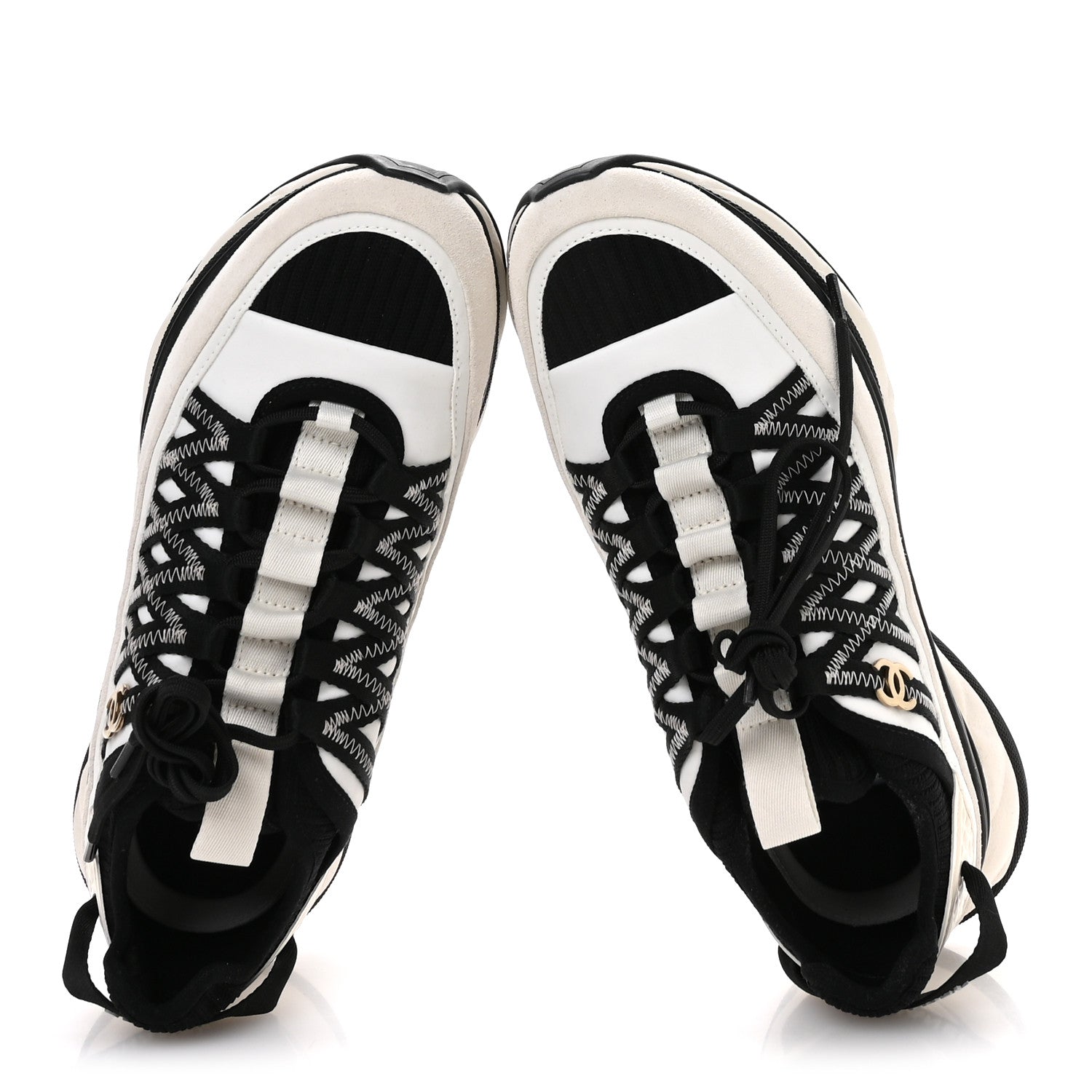 Chanel Fabric Suede Calfskin Sneakers 38 White Black 2 of 8