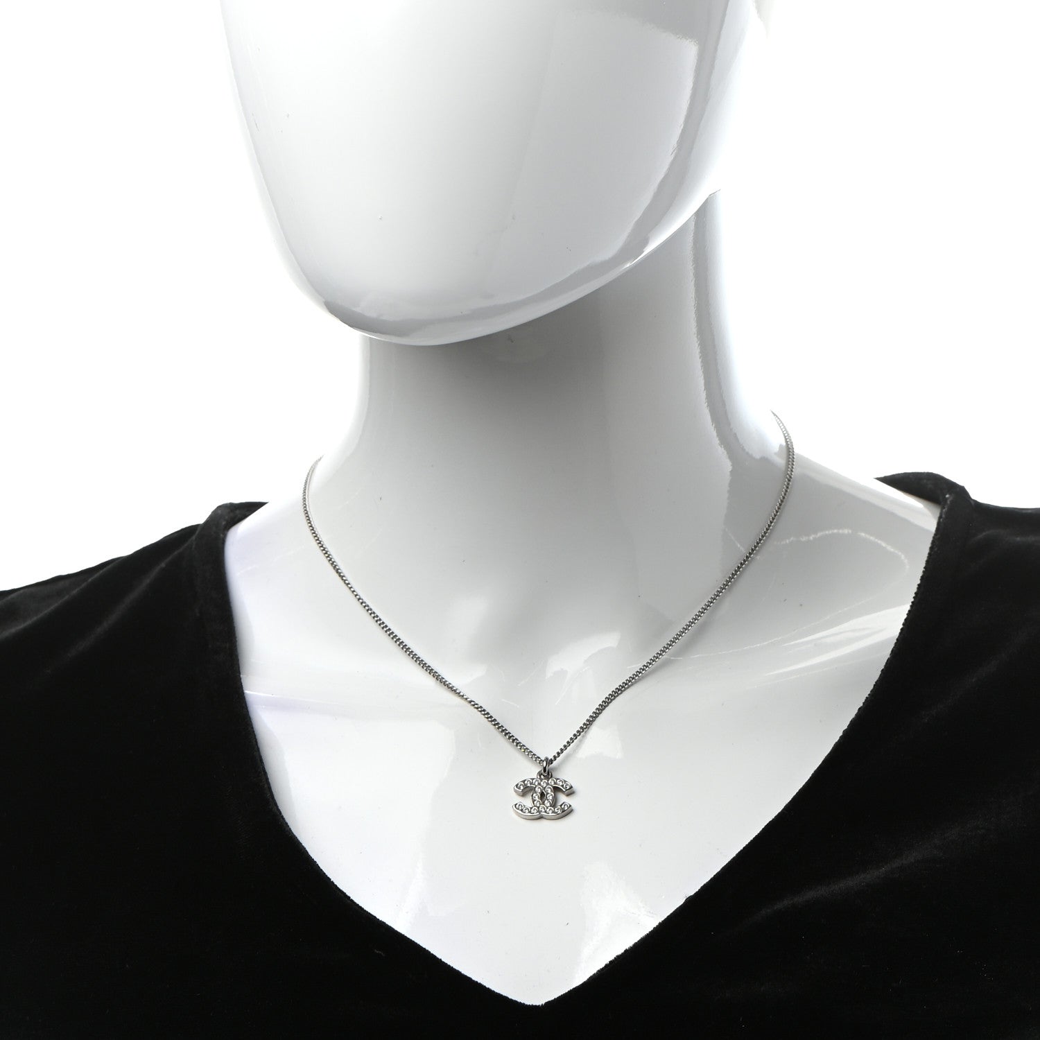Chanel Crystal Timeless CC Necklace Silver 2 of 4