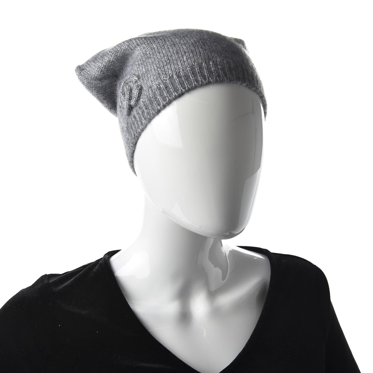 Chanel Cashmere Blend CC Beanie Hat Grey 2 of 5