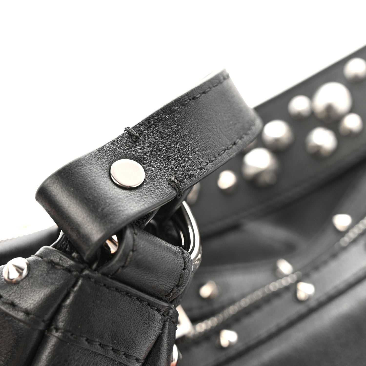 Versace Calfskin Studded Medium Repeat Zip Hobo Black 12 of 14