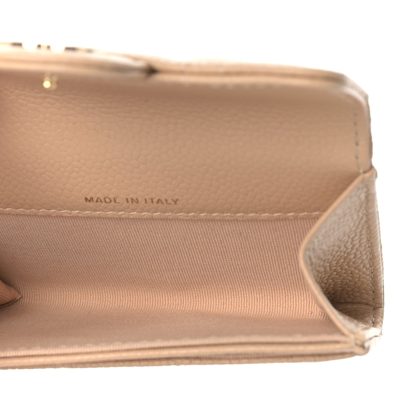 Caviar Quilted Flap Card Holder Wallet Beige