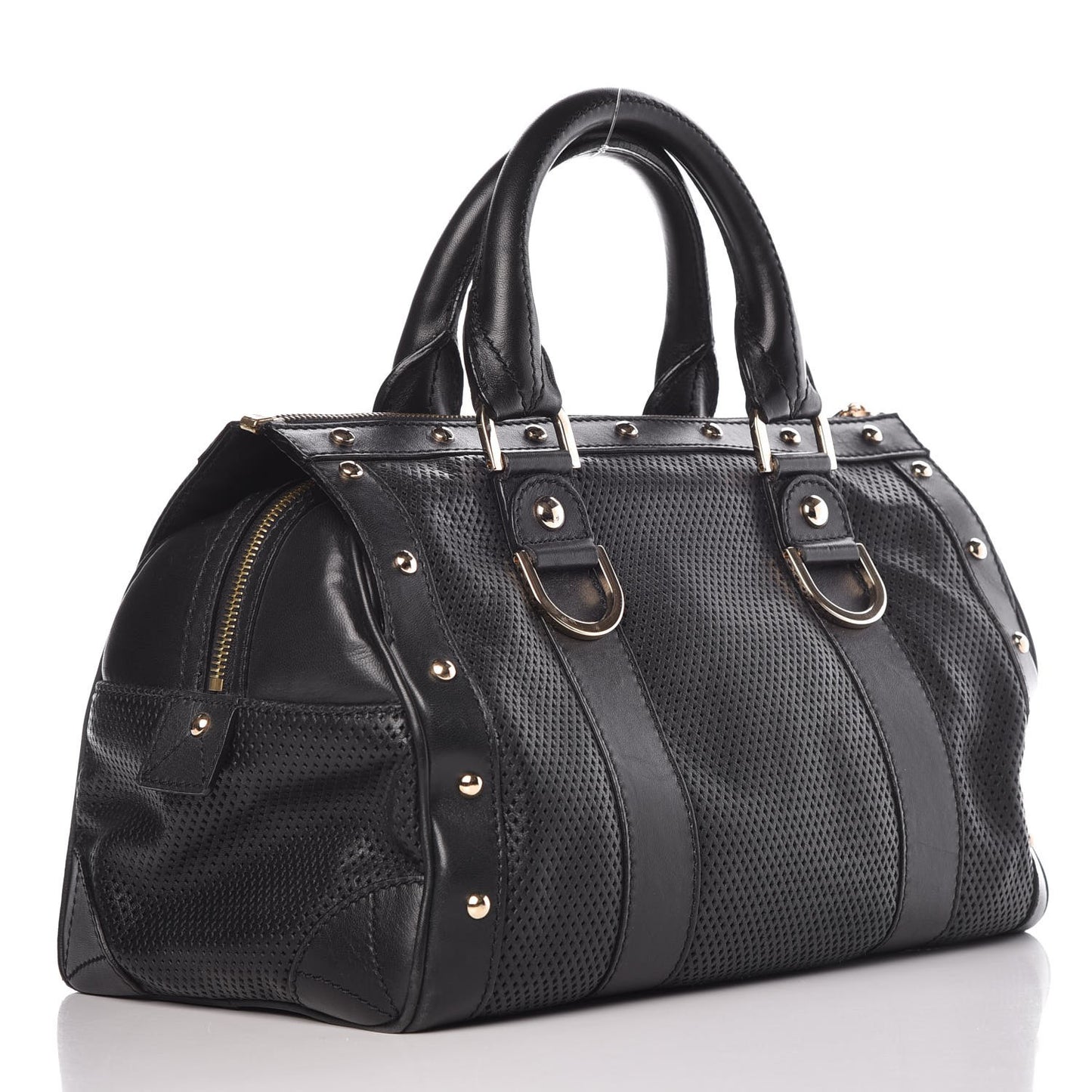 Perforated Calfskin Madonna Satchel Black