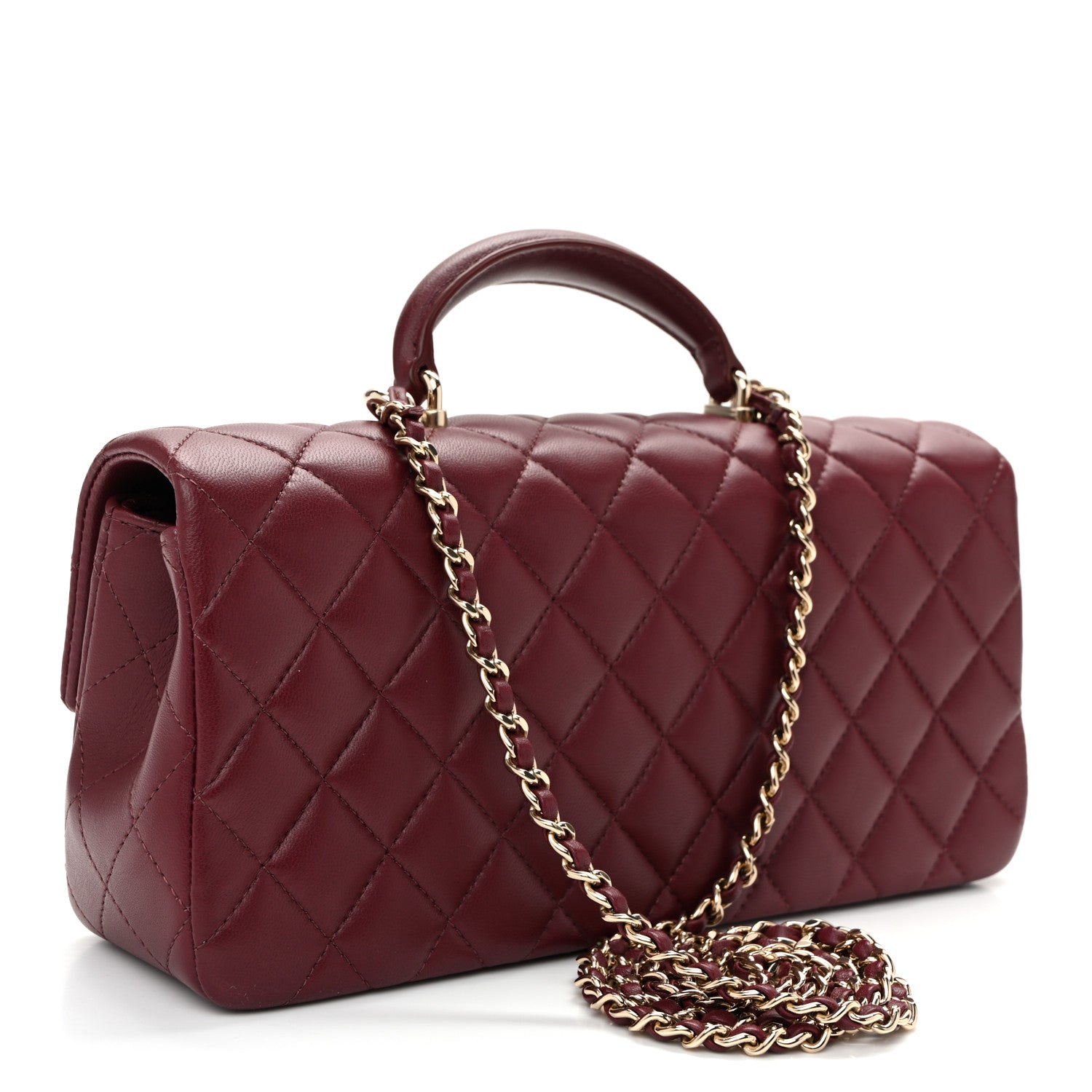 Chanel Lambskin Quilted Top Handle East West Flap Dark Burgundy 3 of 11