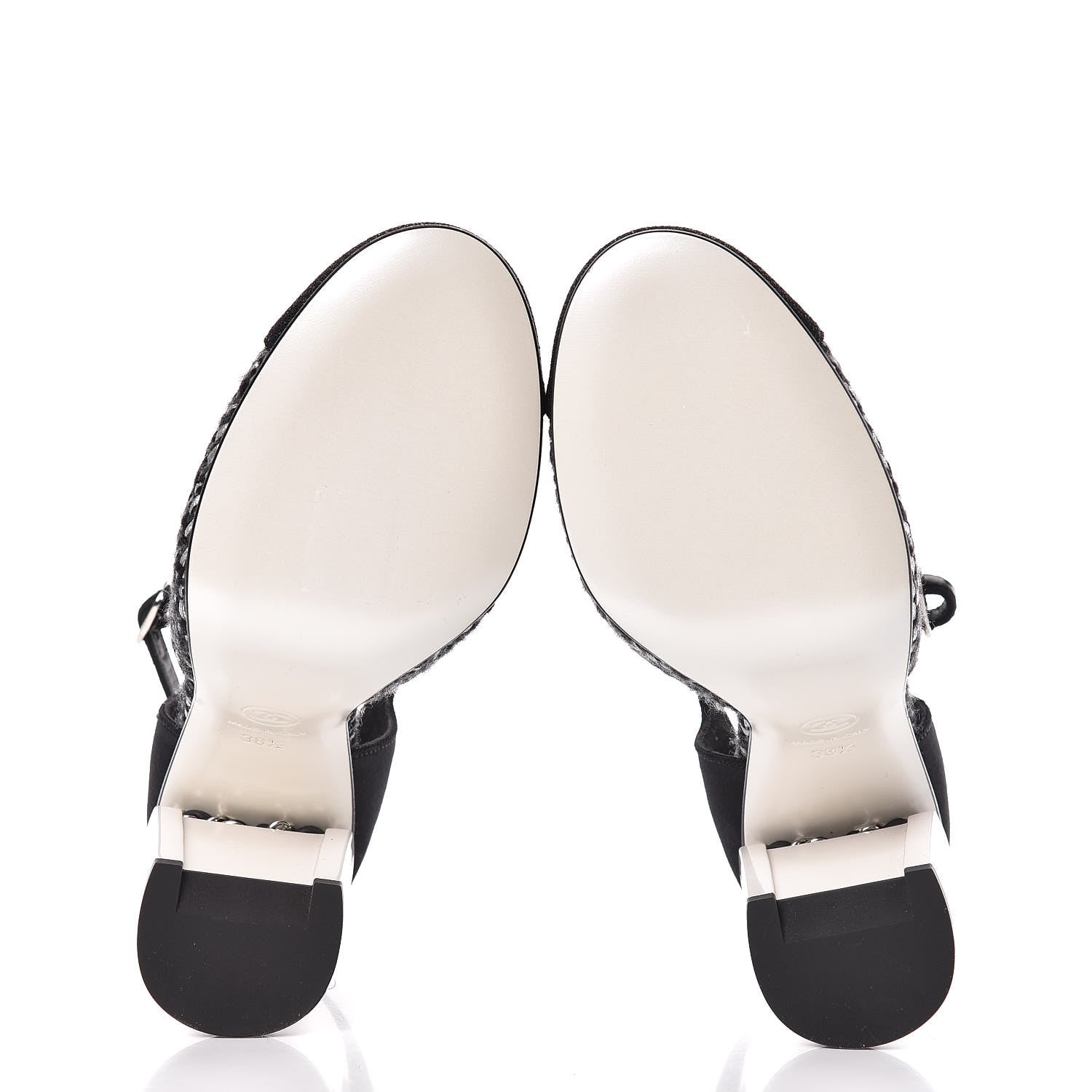 Chanel Tweed Grosgrain Chain T-Strap Pumps 38.5 Black Silver 5 of 9
