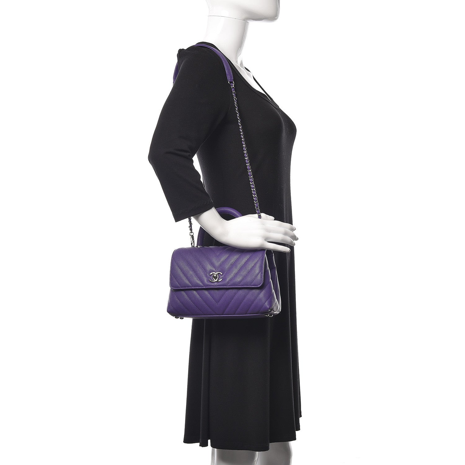 Chanel Caviar Chevron Quilted Mini Coco Handle Flap Purple 2 of 10
