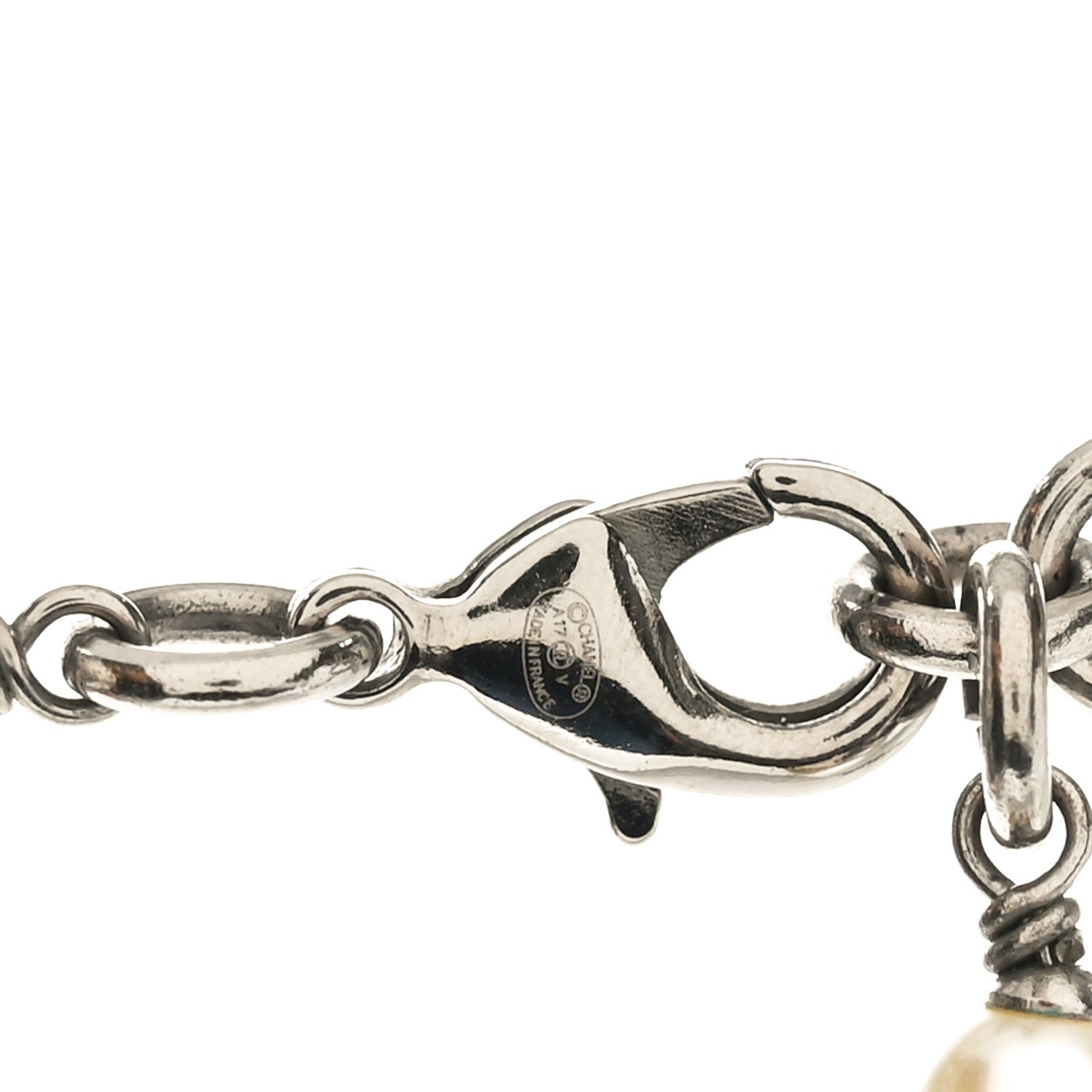 Chanel Graduated Pearl Crystal CC Long Necklace Silver 4 of 4