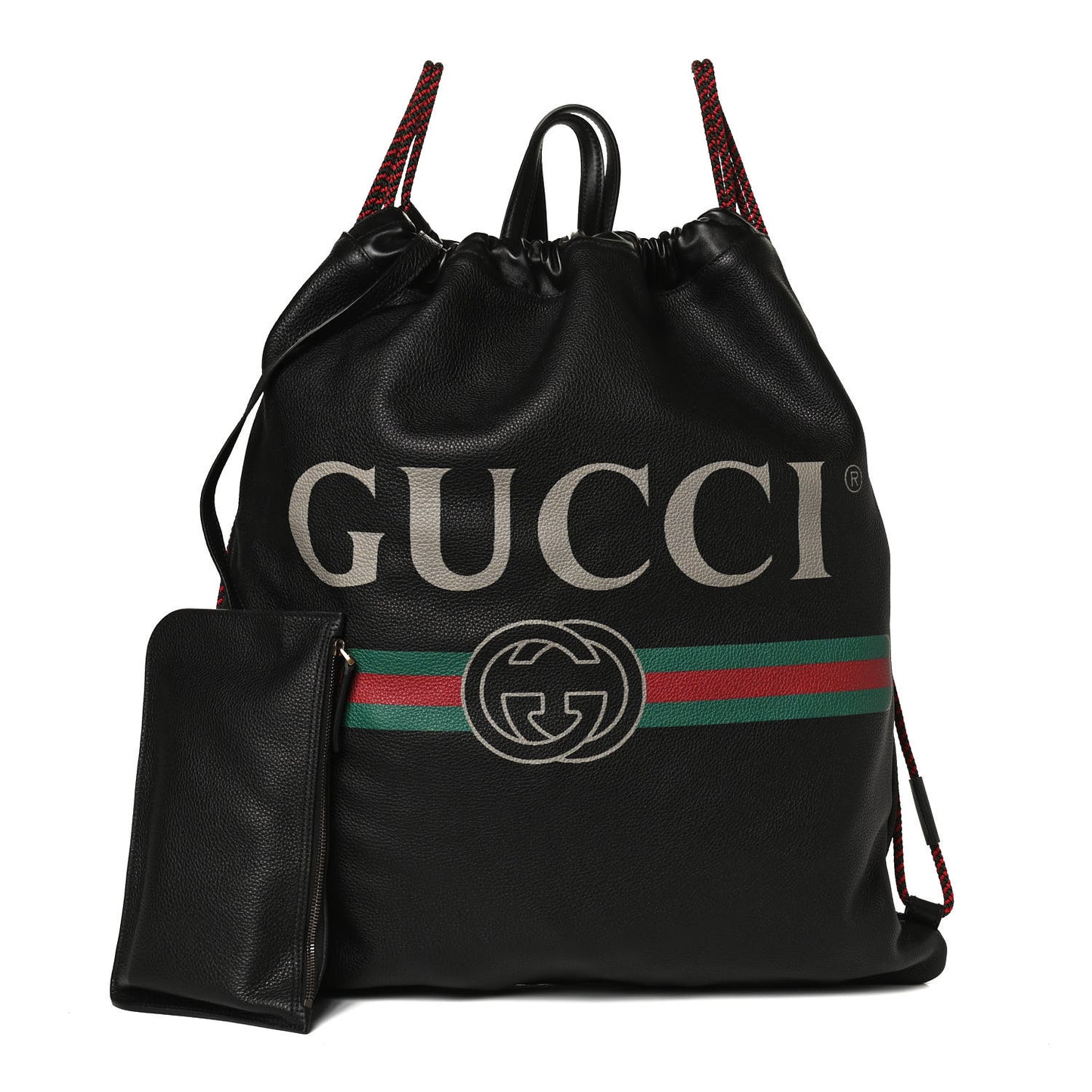 Calfskin Logo Drawstring Backpack Black