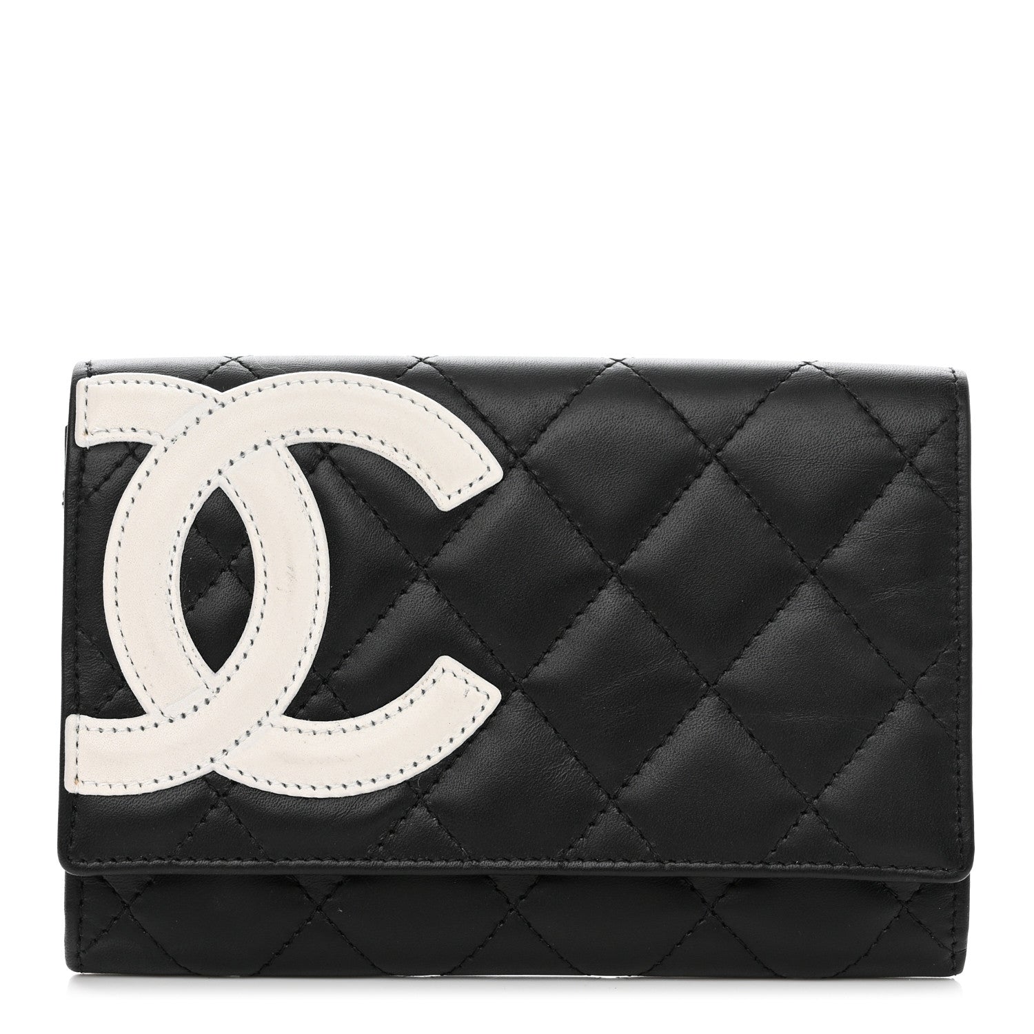 Chanel Calfskin Quilted Cambon Flap Wallet Black White 1 of 8