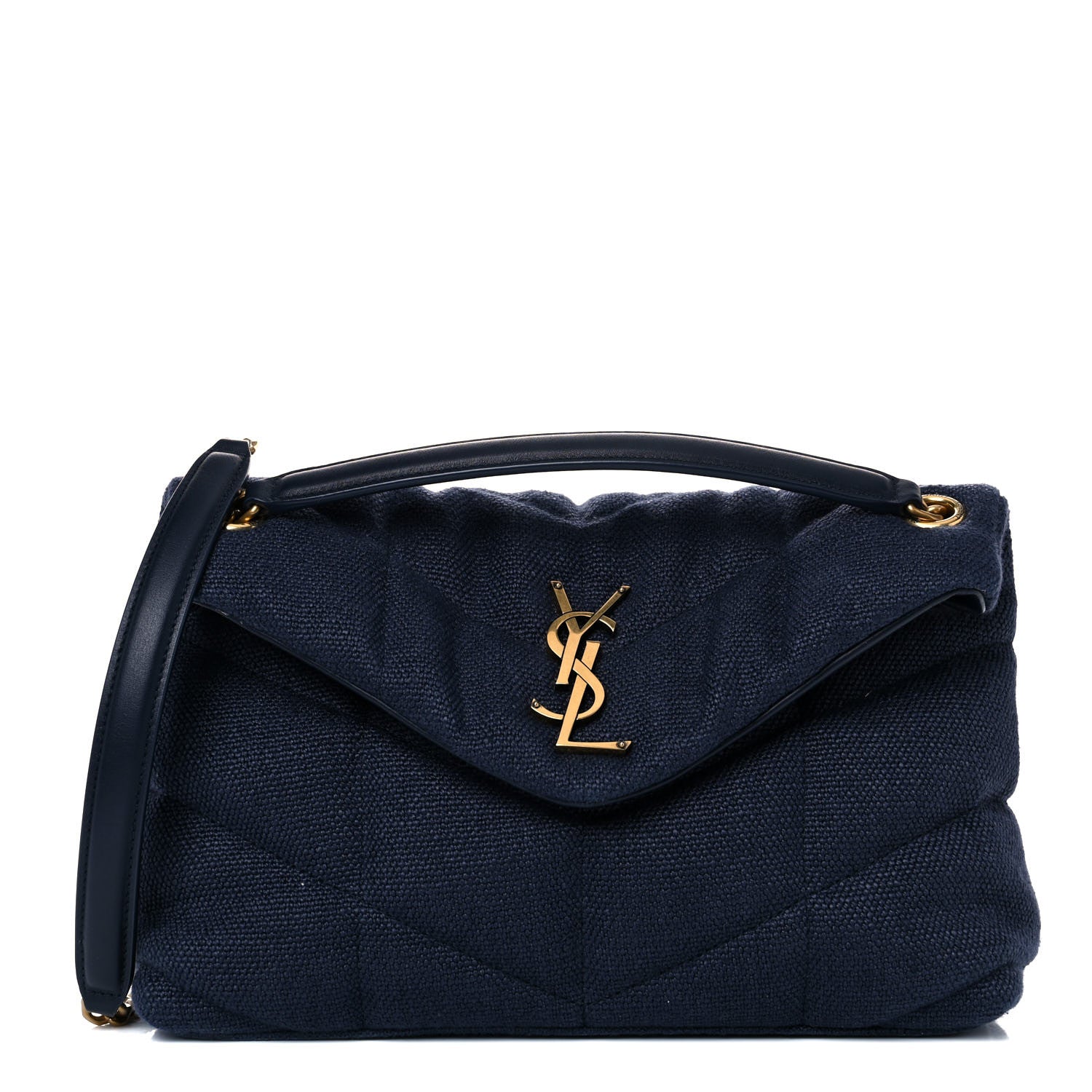 Saint Laurent Canvas Quilted Small Loulou Puffer Monogram Chain Satchel Marine 1 of 12