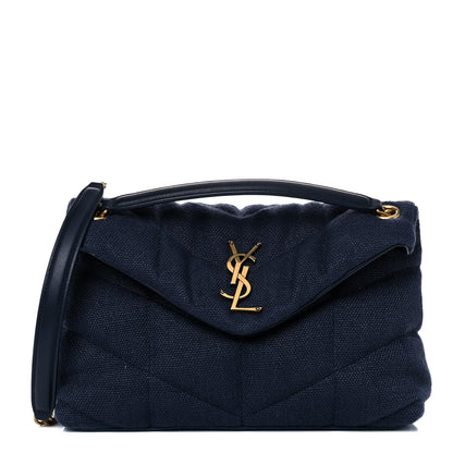 Saint Laurent Canvas Quilted Small Loulou Puffer Monogram Chain Satchel Marine 1 of 12