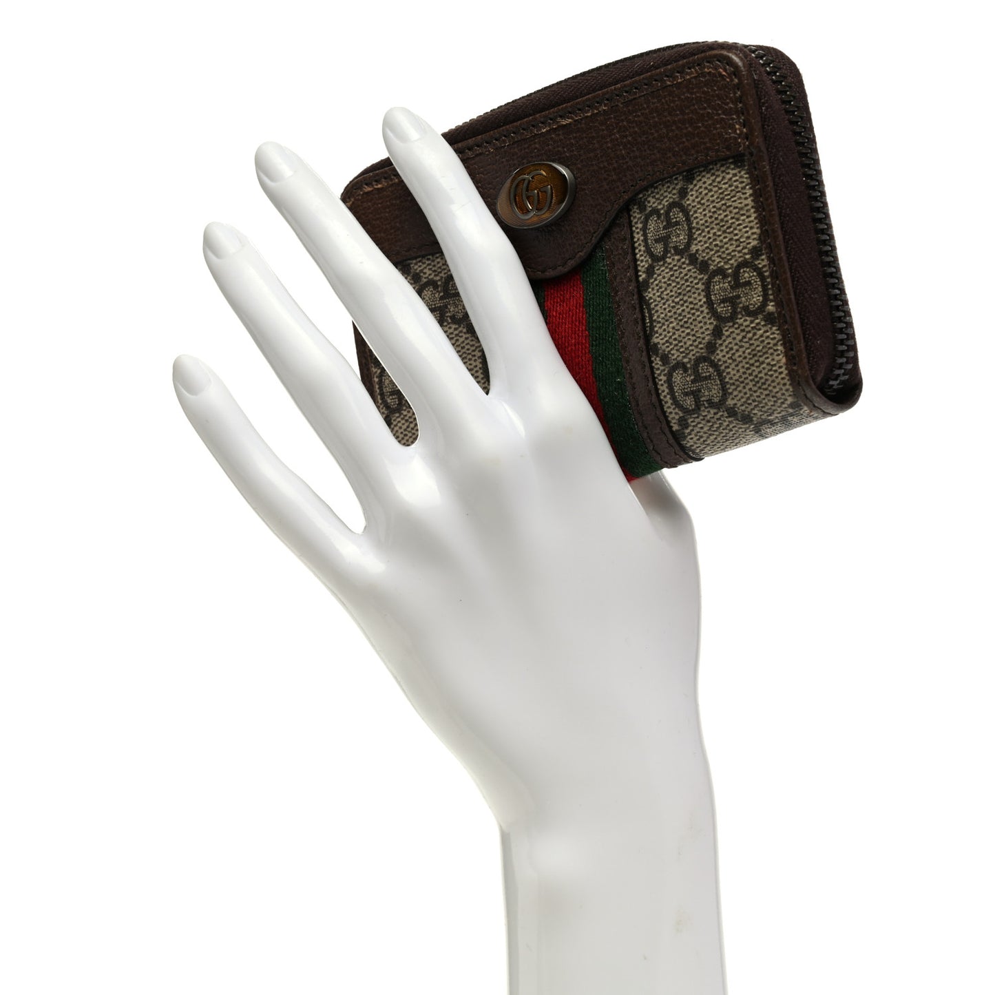 GG Supreme Web Ophidia Zip Around Card Case Brown
