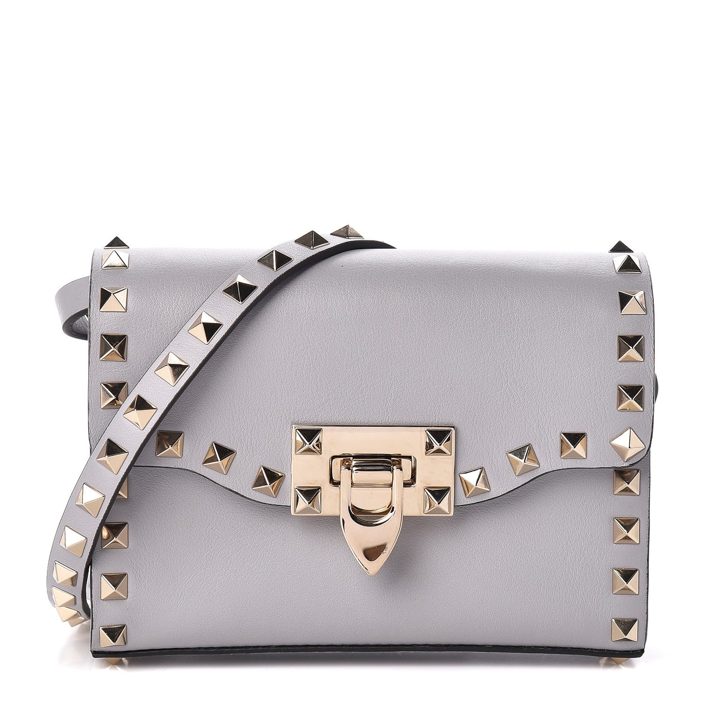 Vitello Mini Rockstud Flip Lock Crossbody Bag Pastel Grey