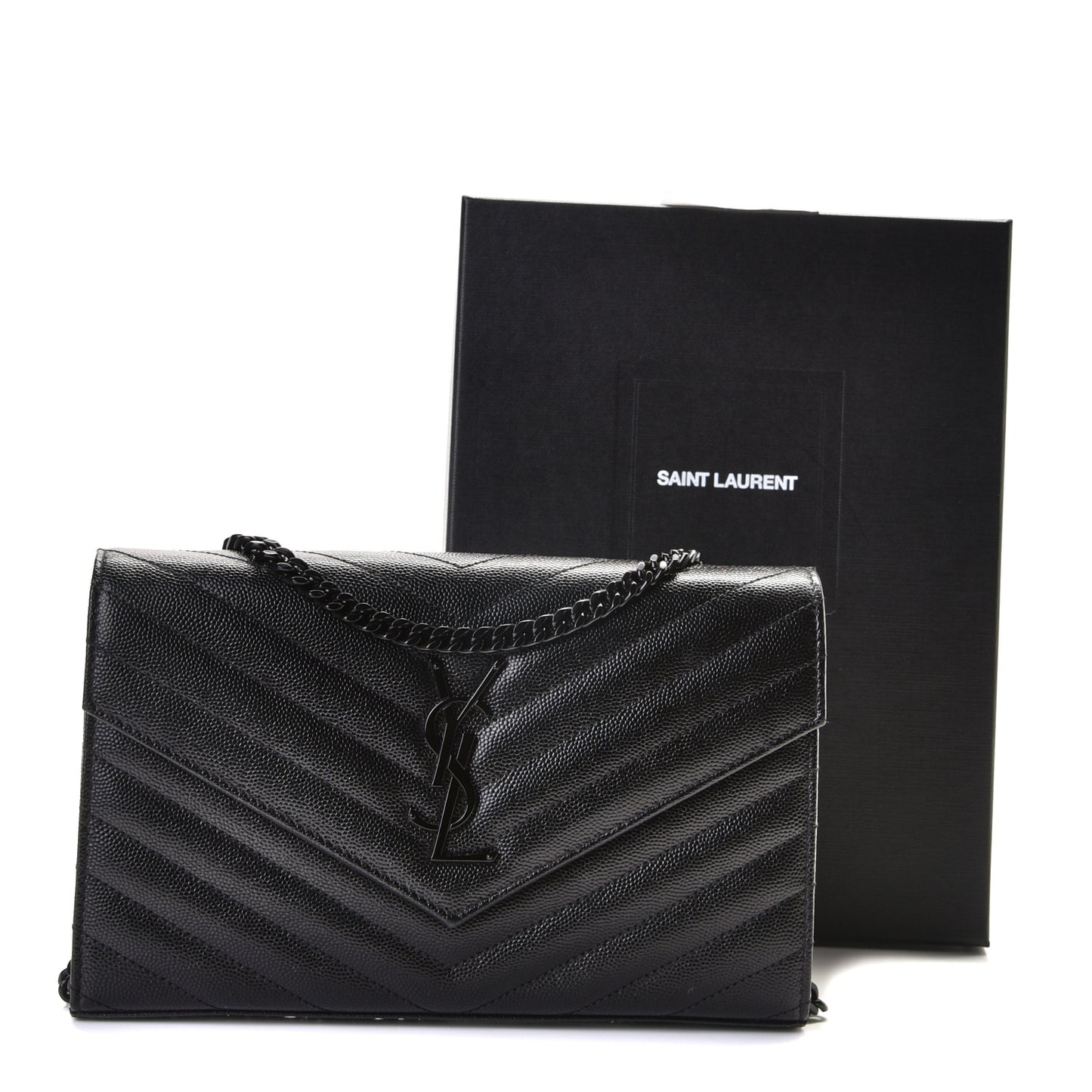 Grain De Poudre Matelasse Chevron Monogram Chain Wallet Black