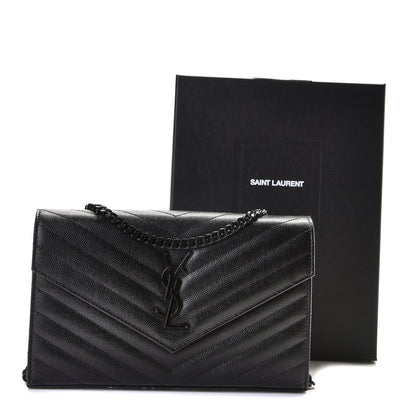 Saint Laurent Grain De Poudre Matelasse Chevron Monogram Chain Wallet Black 7 of 7