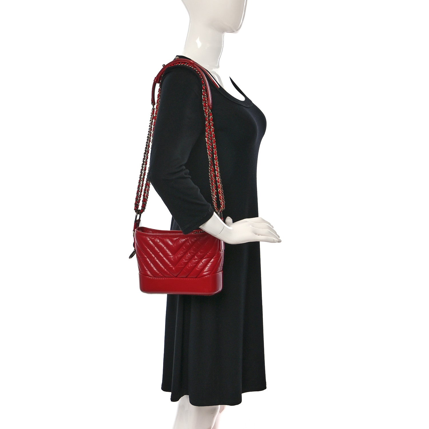 Chanel Aged Calfskin Chevron Quilted Small Gabrielle Hobo Red 2 of 11